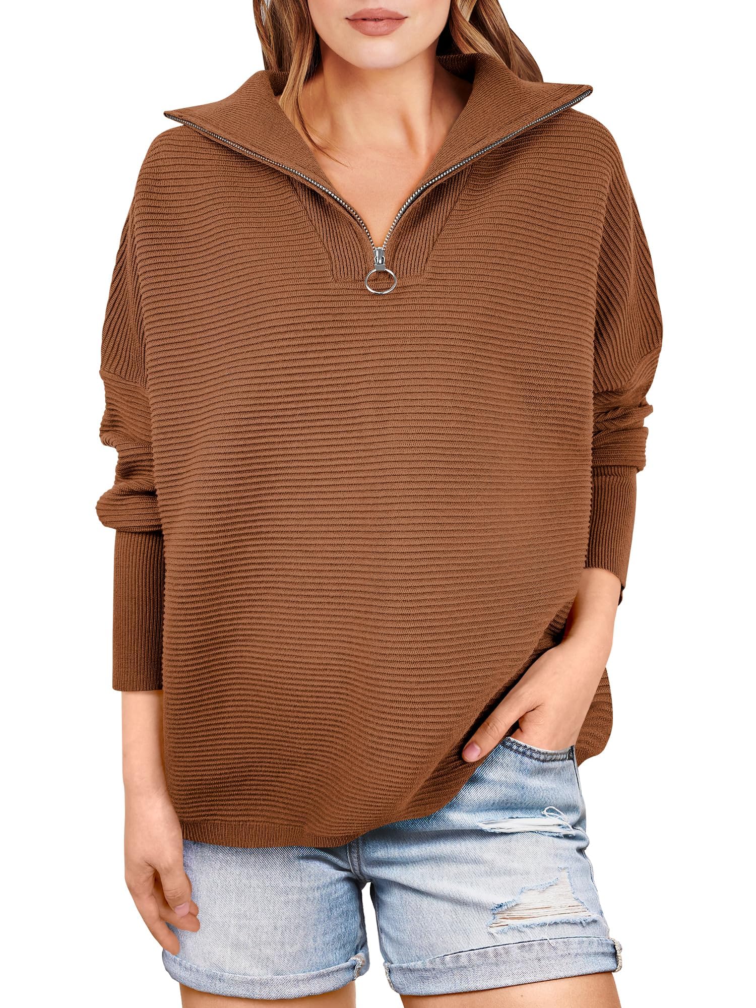 Quarter Zip Rib Knit Cozy Pullover (Buy 2 Free Shipping)