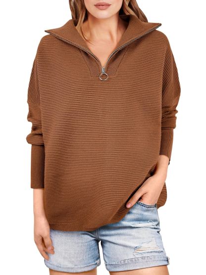 Quarter Zip Rib Knit Cozy Pullover (Buy 2 Free Shipping)
