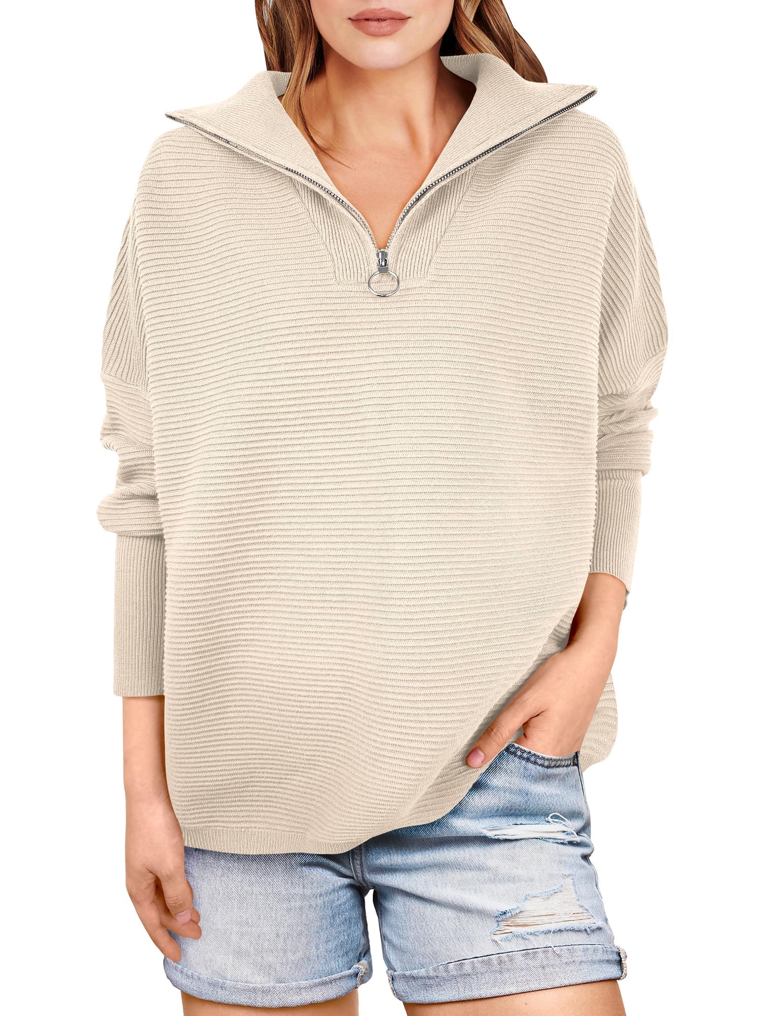 Quarter Zip Rib Knit Cozy Pullover (Buy 2 Free Shipping)