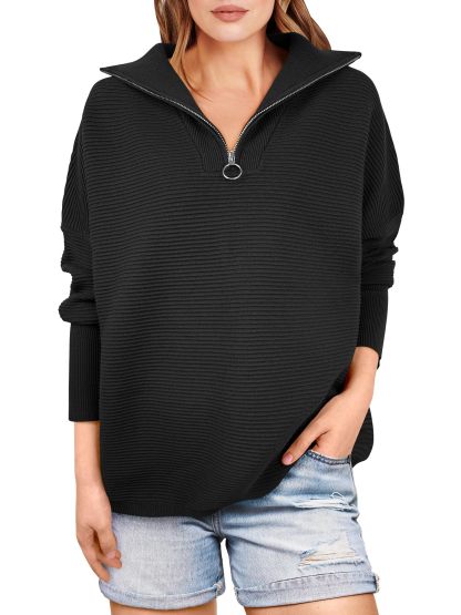 Quarter Zip Rib Knit Cozy Pullover (Buy 2 Free Shipping)