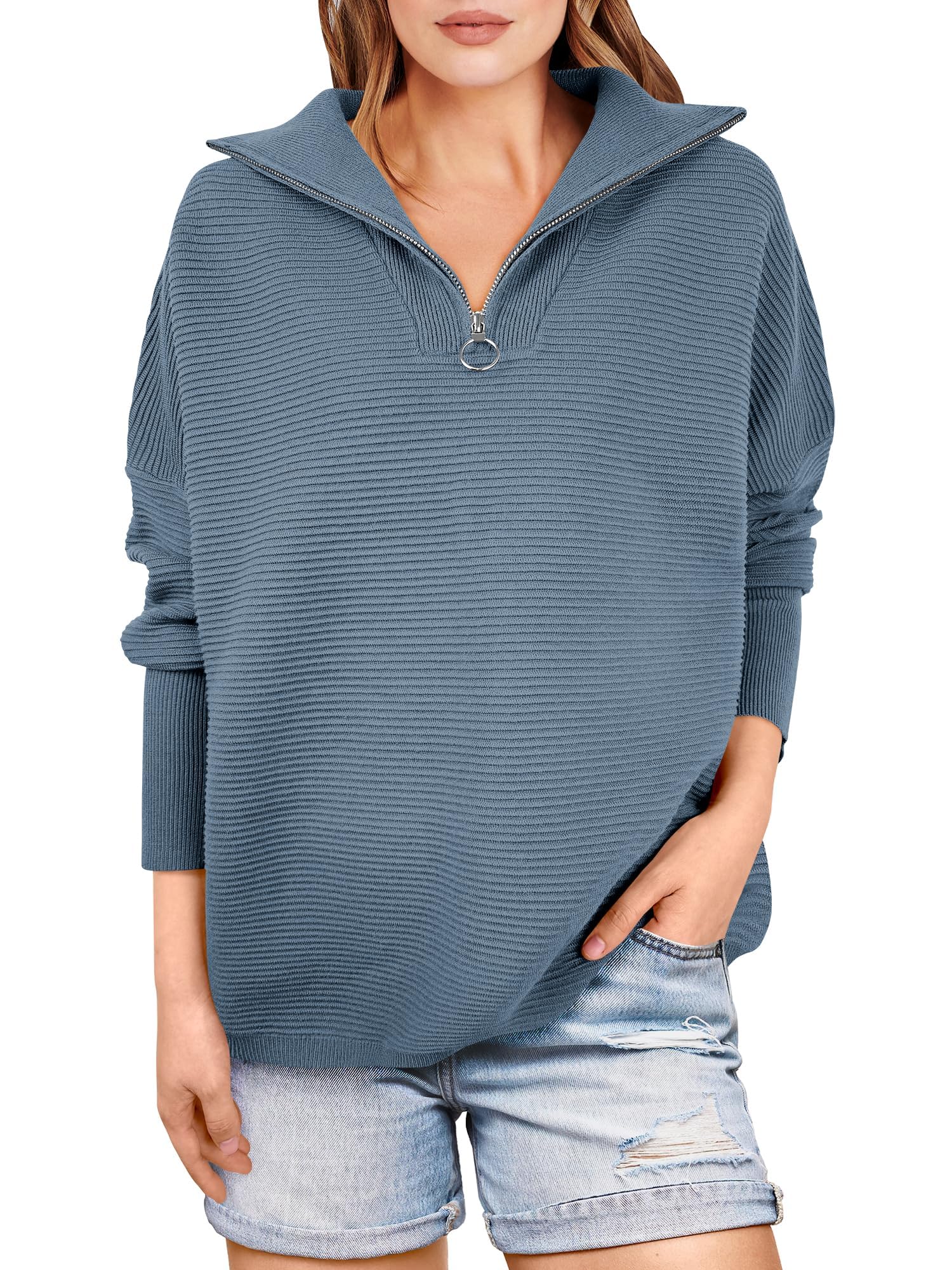 Quarter Zip Rib Knit Cozy Pullover (Buy 2 Free Shipping)