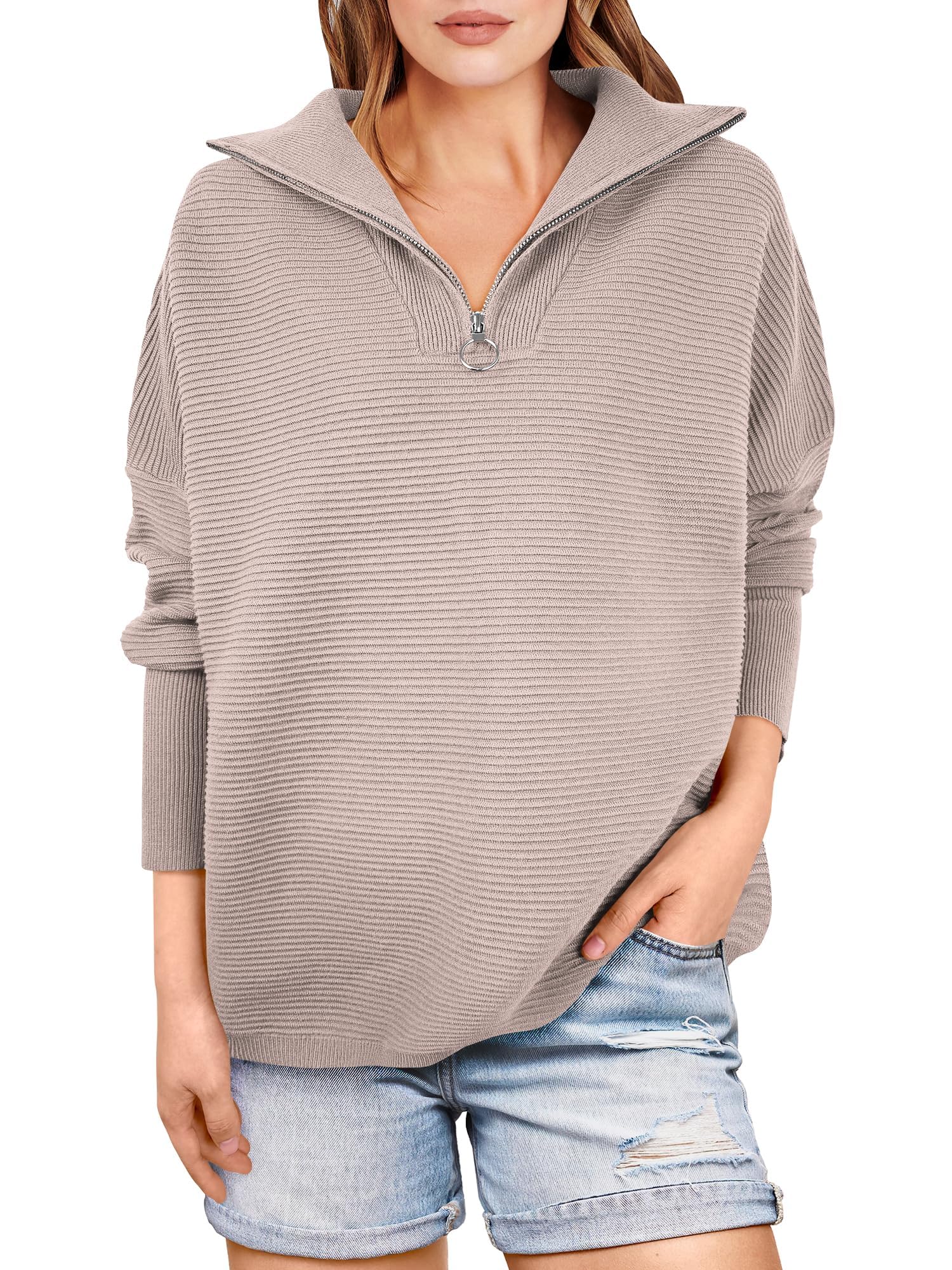 Quarter Zip Rib Knit Cozy Pullover (Buy 2 Free Shipping)