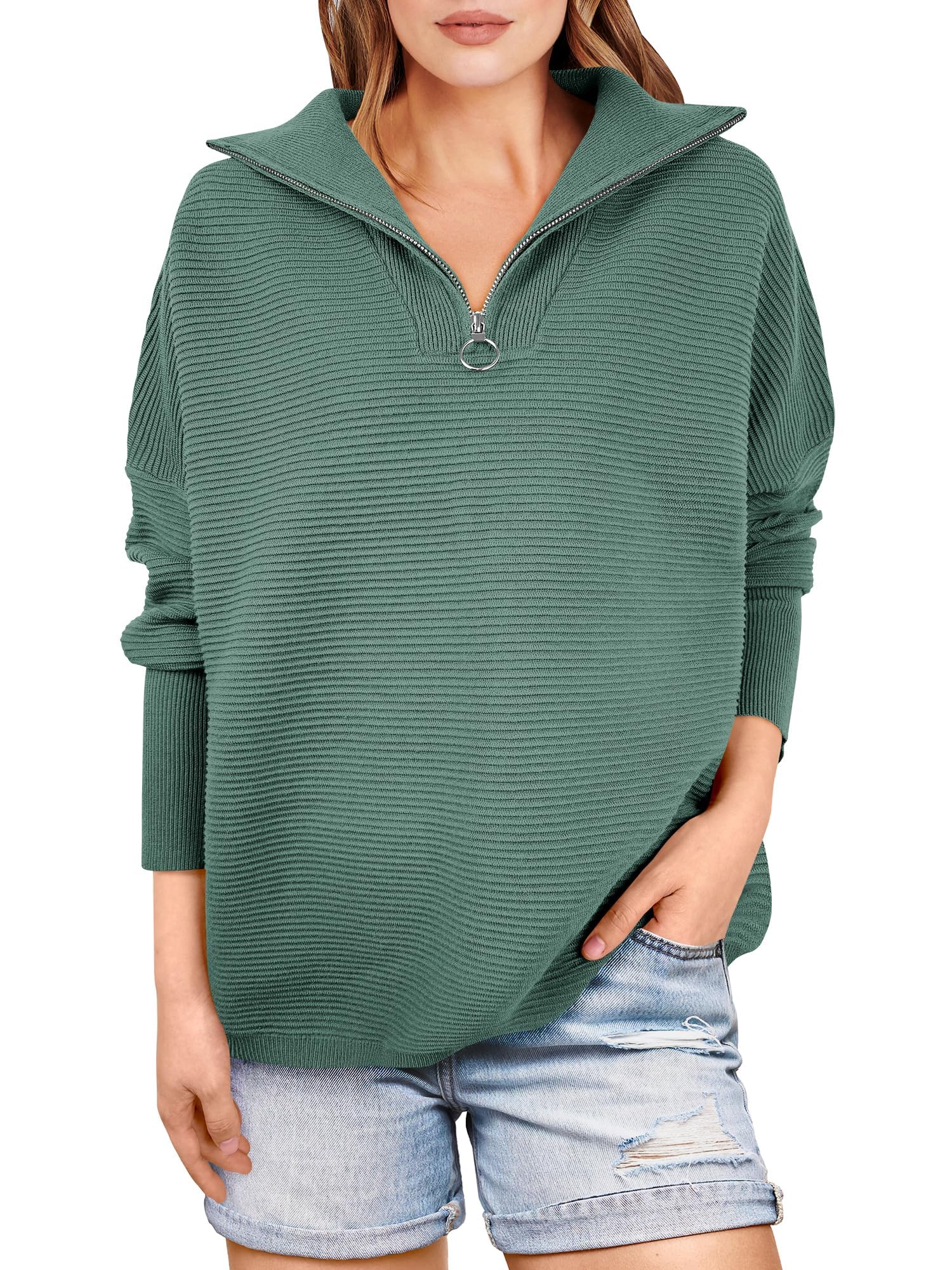 Quarter Zip Rib Knit Cozy Pullover (Buy 2 Free Shipping)