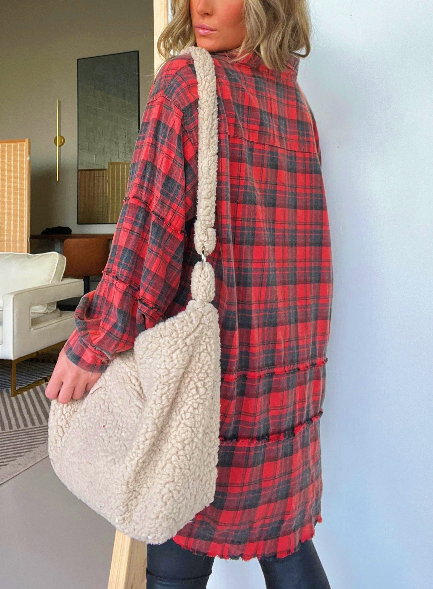 Women's Mineral Washed Plaid Button Down Shirt With Pockets (Buy 2 Free Shipping)