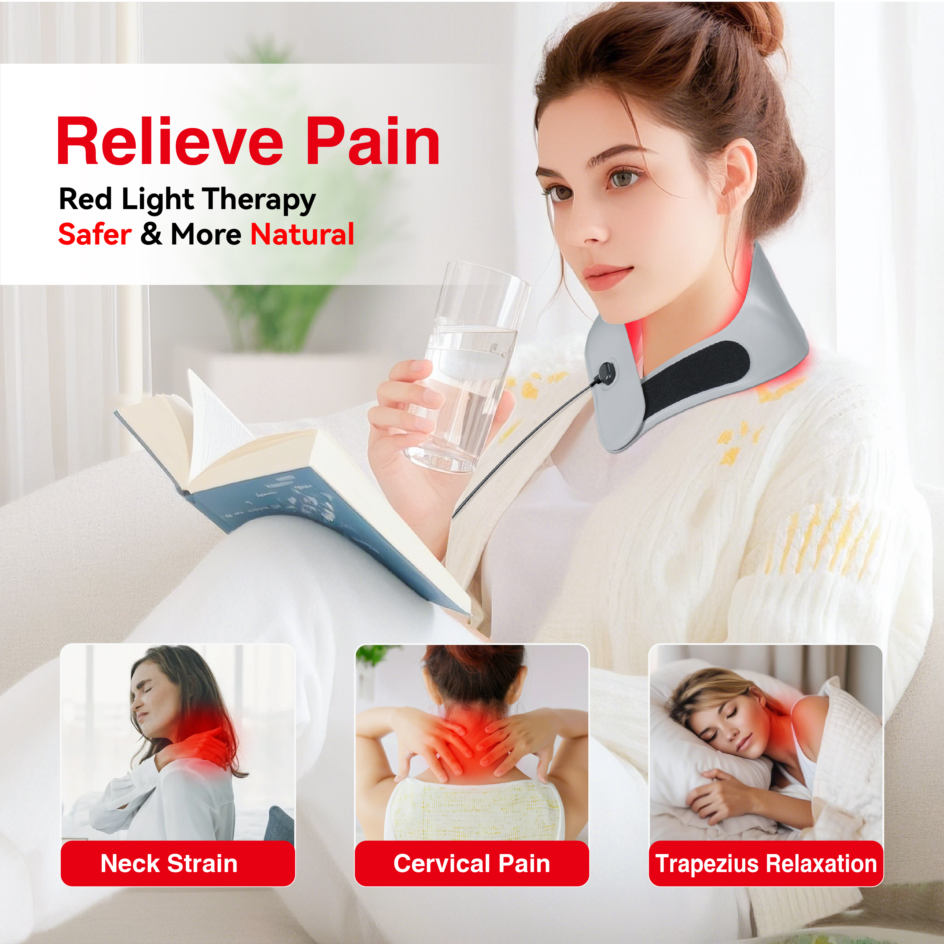 Home Use Beauty Equipment Tri-Chip LED Neck Care Device Red Light Therapy Neck Protector for Muscle Relax Pain Relief