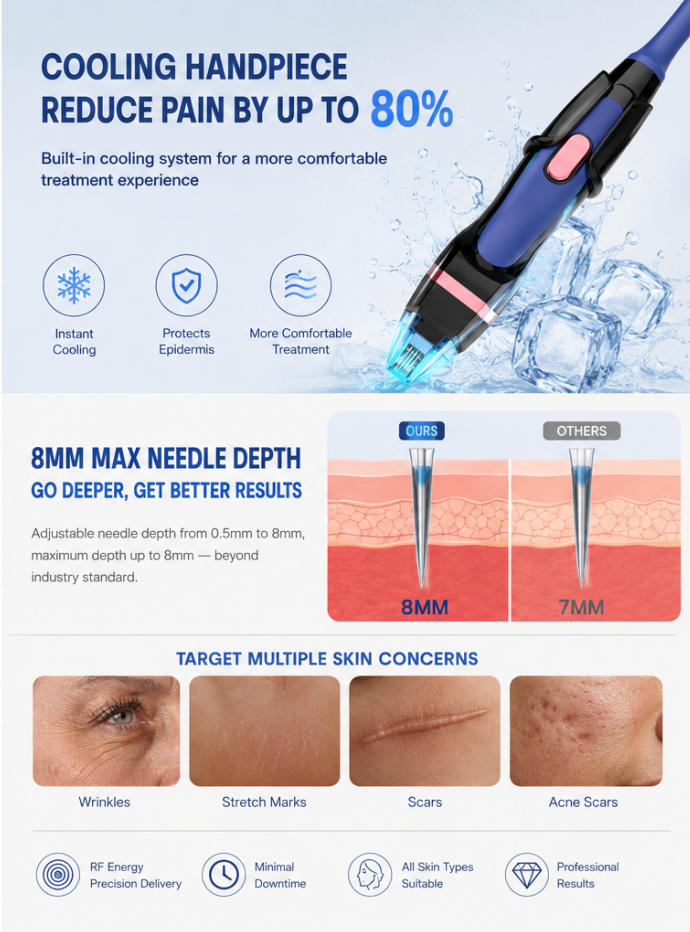 A70 M9 RF Microneedle With Ice Cooling Scar&Stretch Marks Removal Acne Treatment Machine