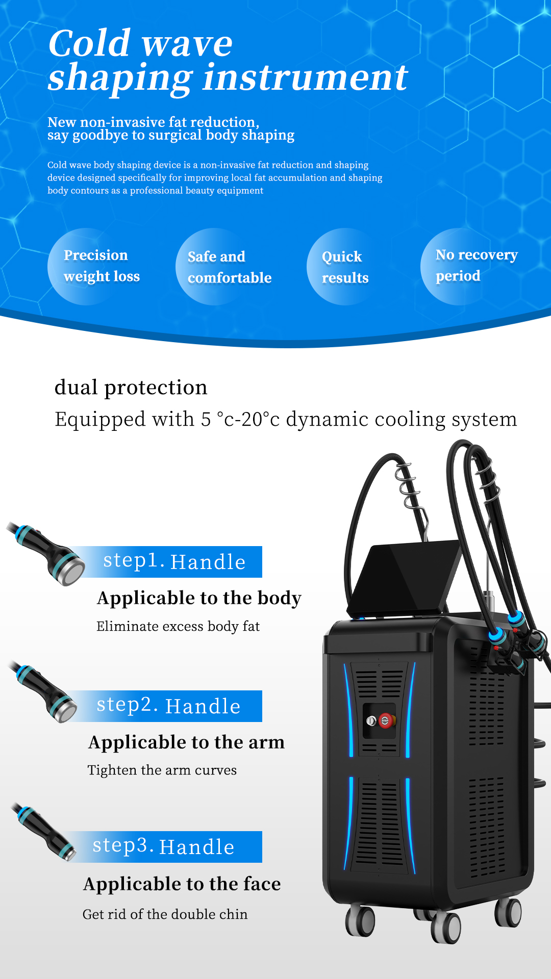 Professional 3 Handles Cellulite Removal Cryolipolysis MachineCool Wave Body Slimming Equipment for Weight Loss