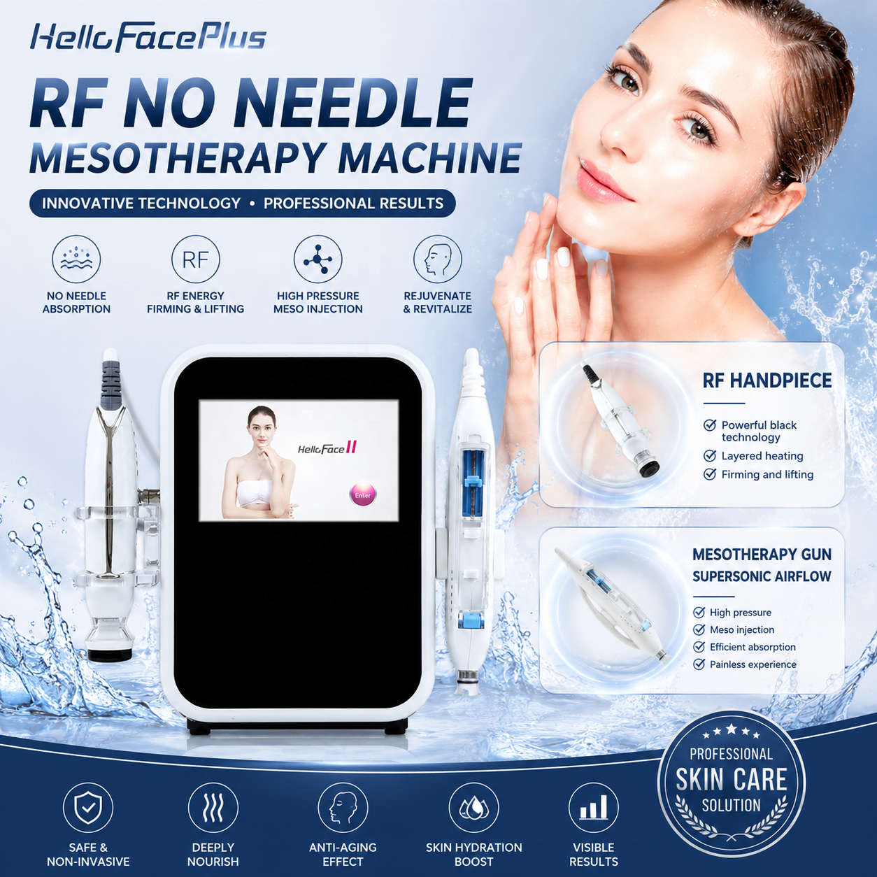 H-031C 2in1 Portable Water Jet Light No Needle Mesotherapy RF Radio Frequency Skin and Hair Scalp Rejuvenation Machine