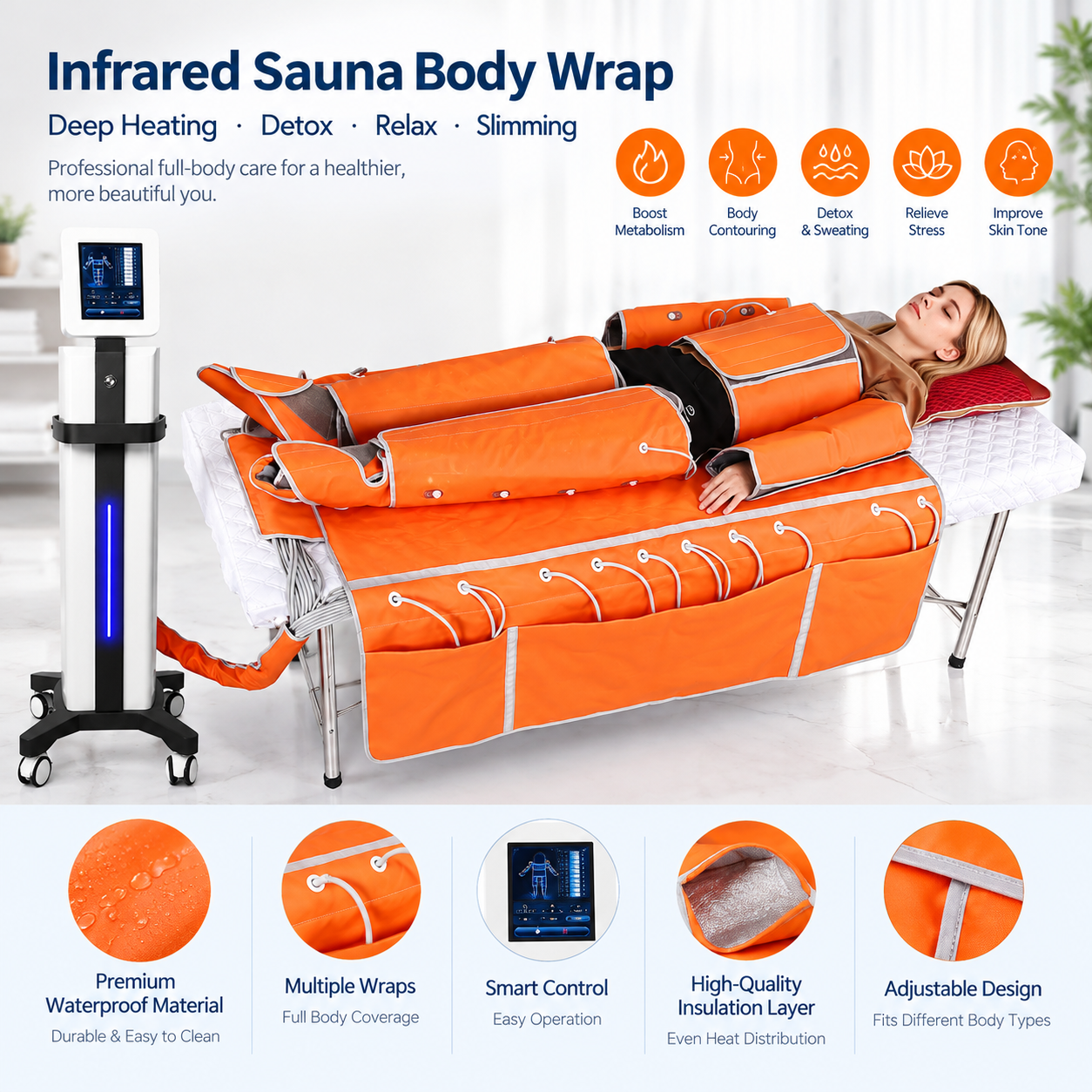 3in1 Professional Air Pressure Pressotherapy Infrared Heat EMS Microcurrent Body Sauna Blanket Weight Loss Machine