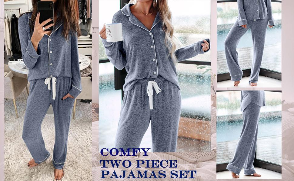 Women Button Down Pajama Sets Long Sleeve Sleepwear Nightwear Soft Pjs Lounge Sets