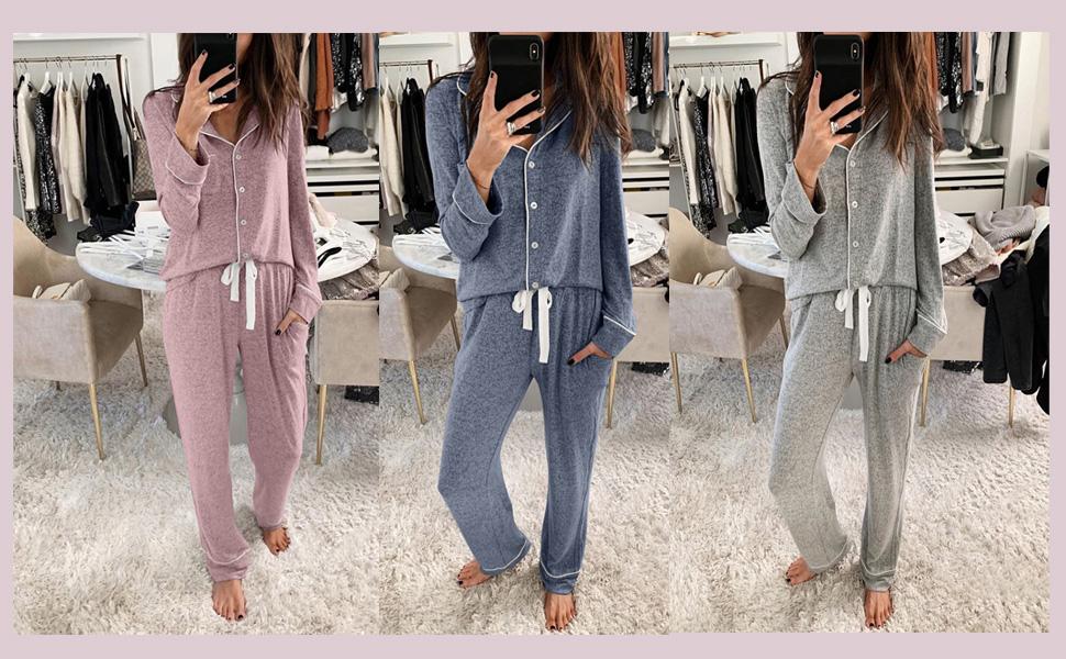 Womens Long Sleeve Button Down Pajama Sets