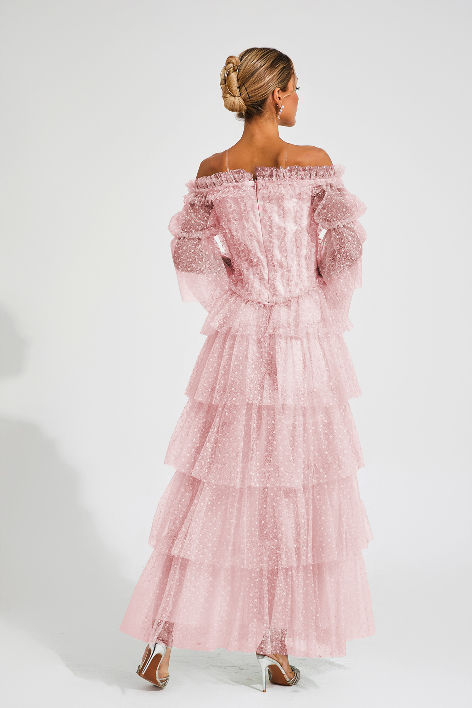 Landon Pink Mesh Tiered Dress