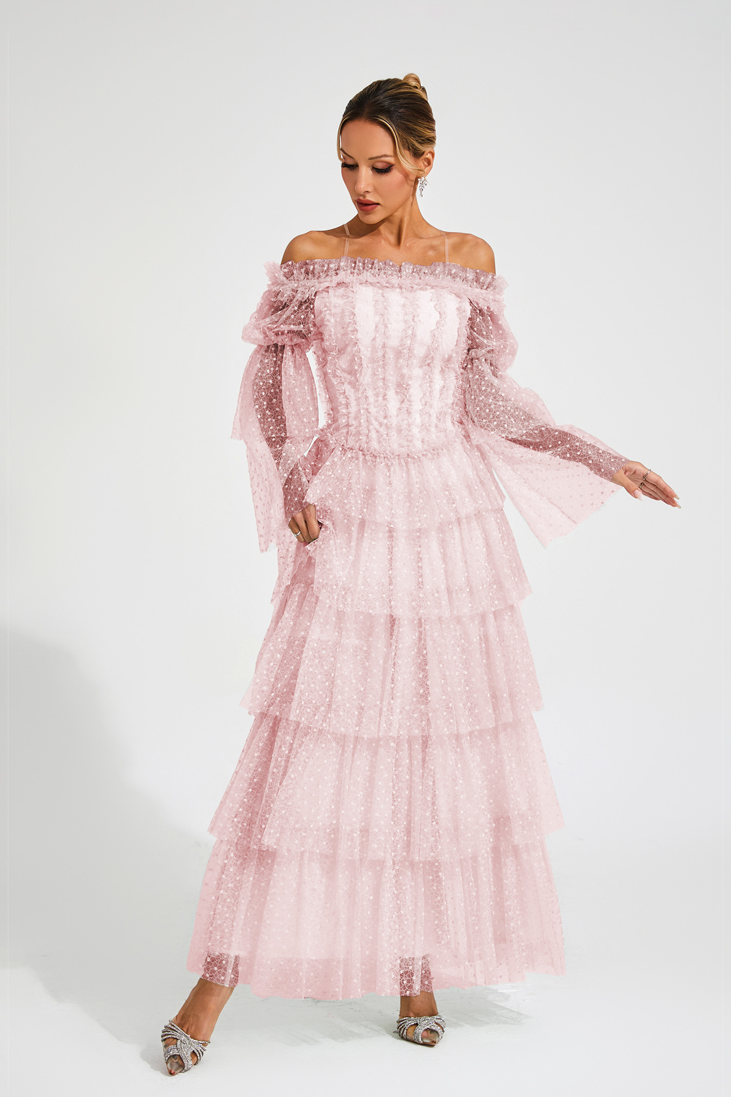 Landon Pink Mesh Tiered Dress