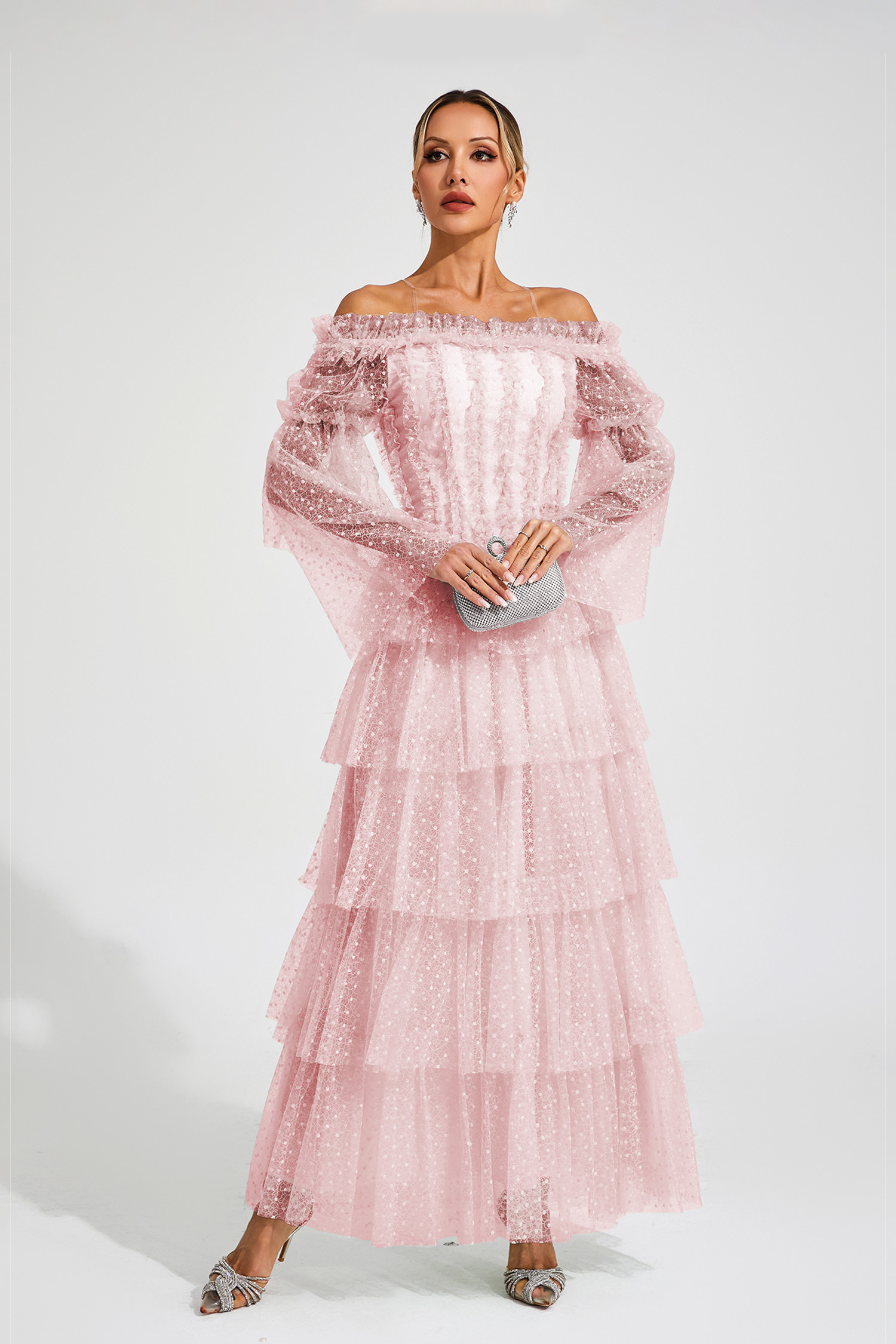 Landon Pink Mesh Tiered Dress