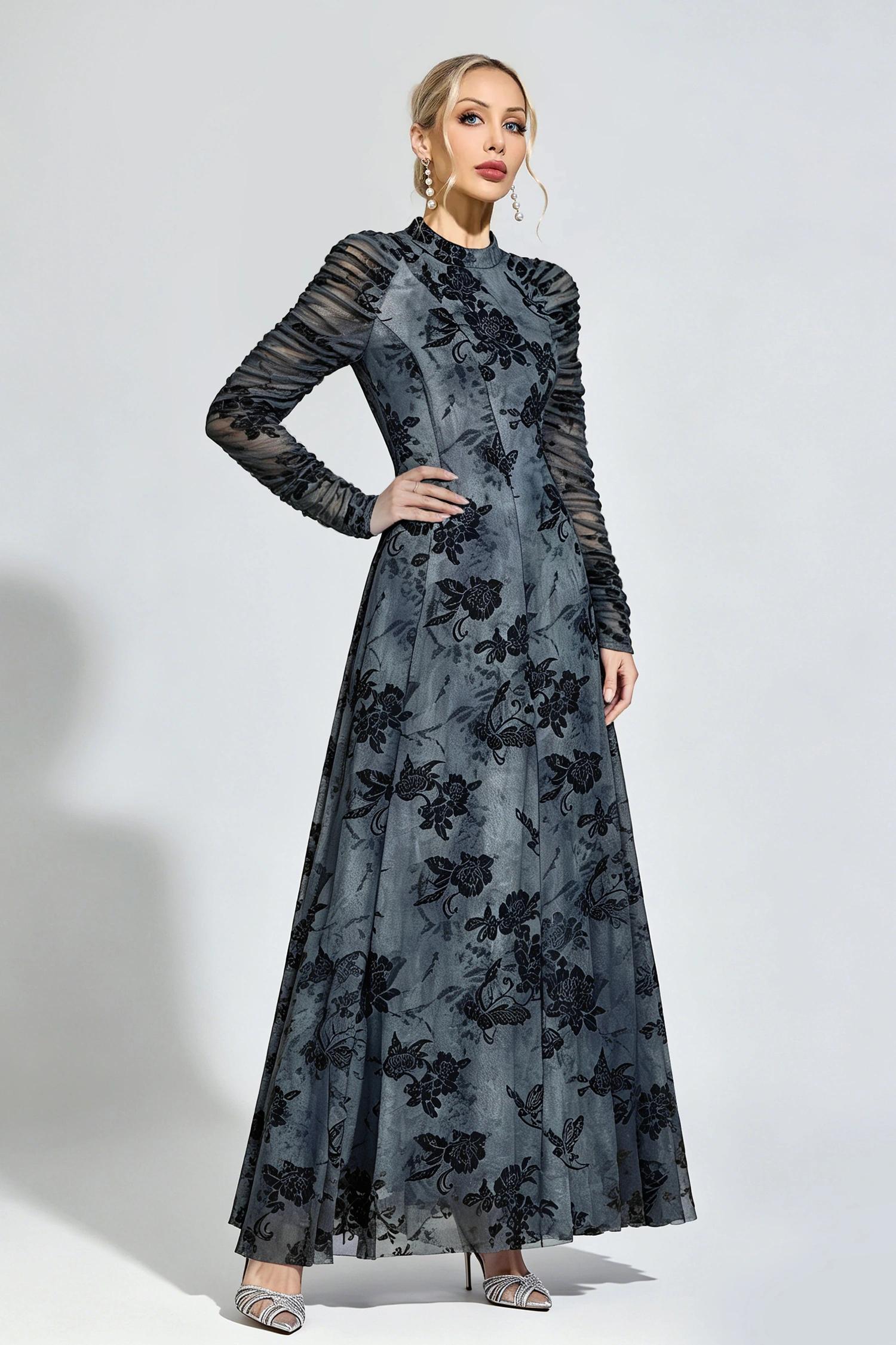 Aquitaine Black Floral Lace Maxi Dress