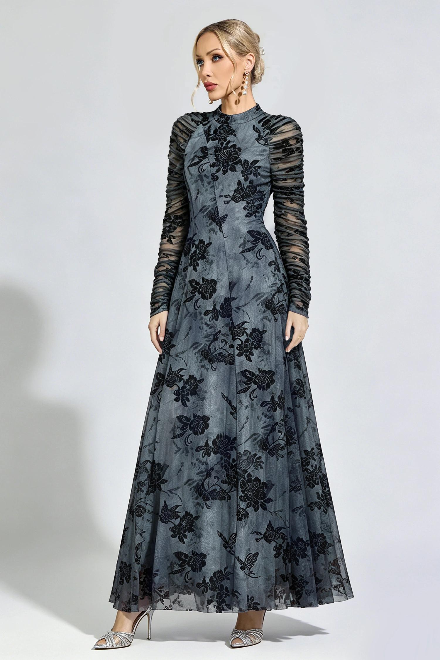 Aquitaine Black Floral Lace Maxi Dress