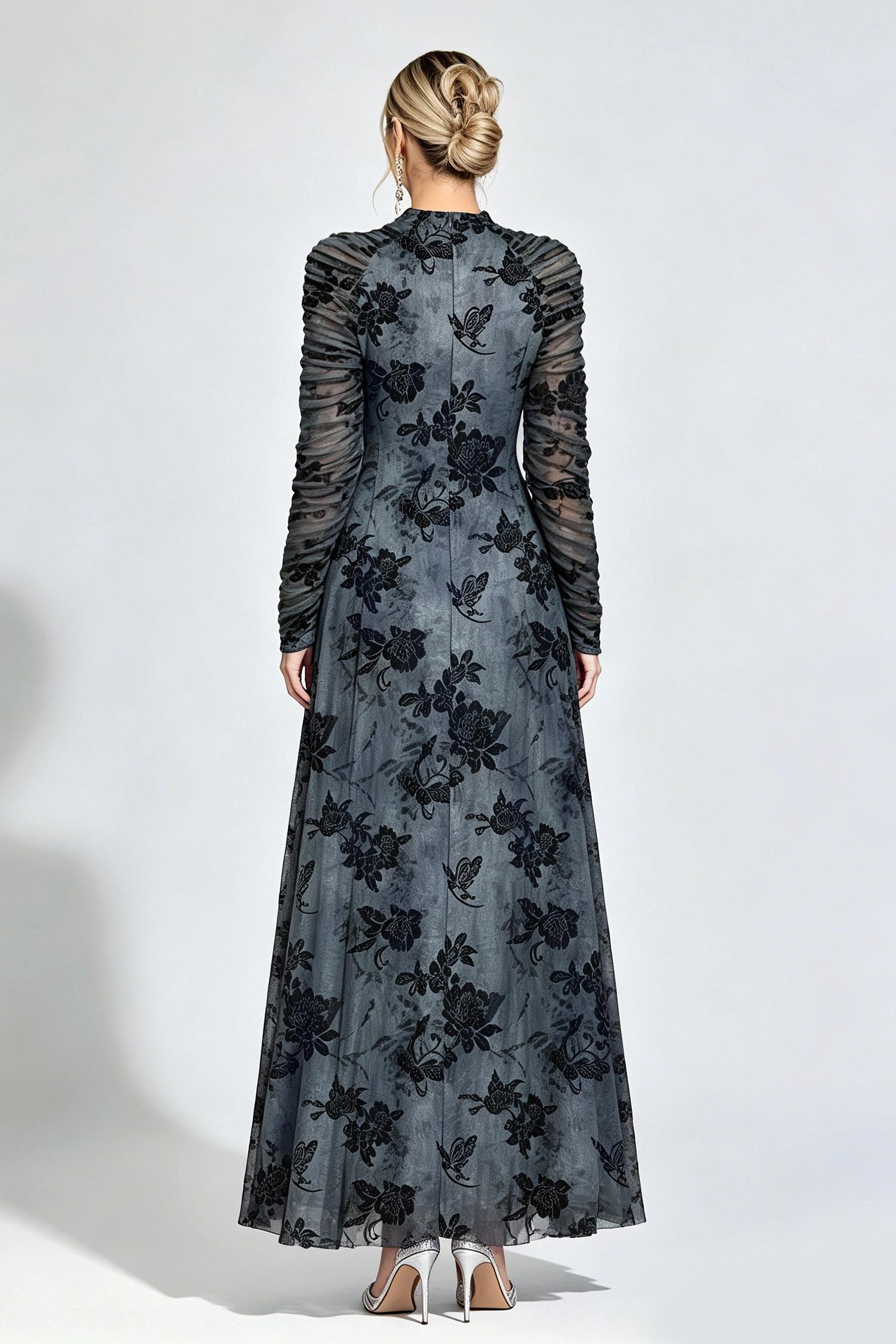 Aquitaine Black Floral Lace Maxi Dress