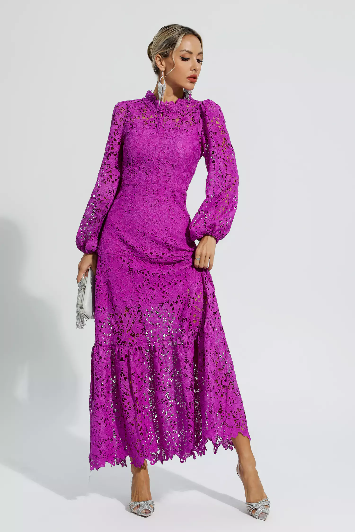 Julieta Purple Cut Out Long Sleeve Dress-CATCHALL