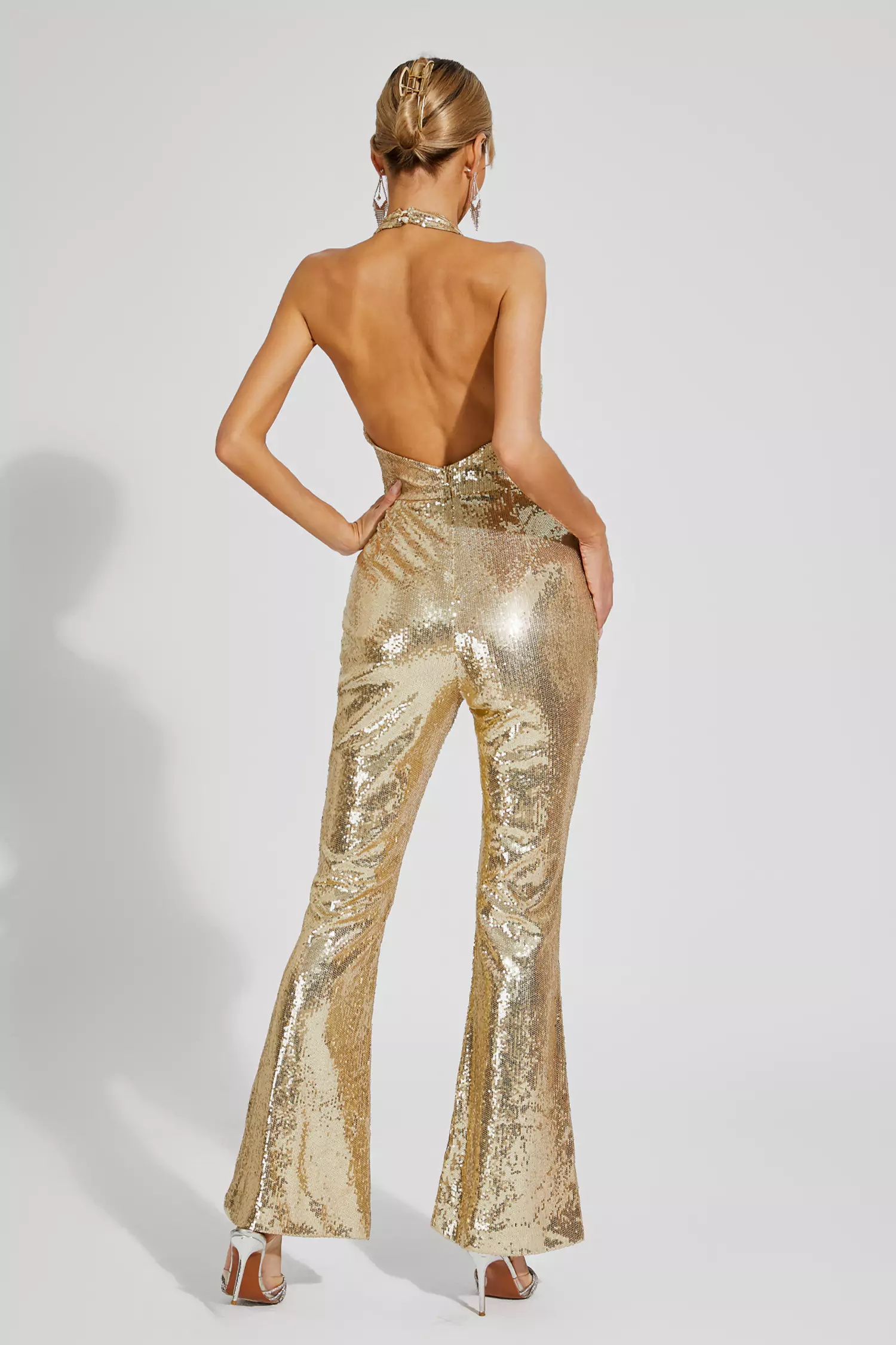 Kelly Gold Sequins Halter Jumpsuit-CATCHALL