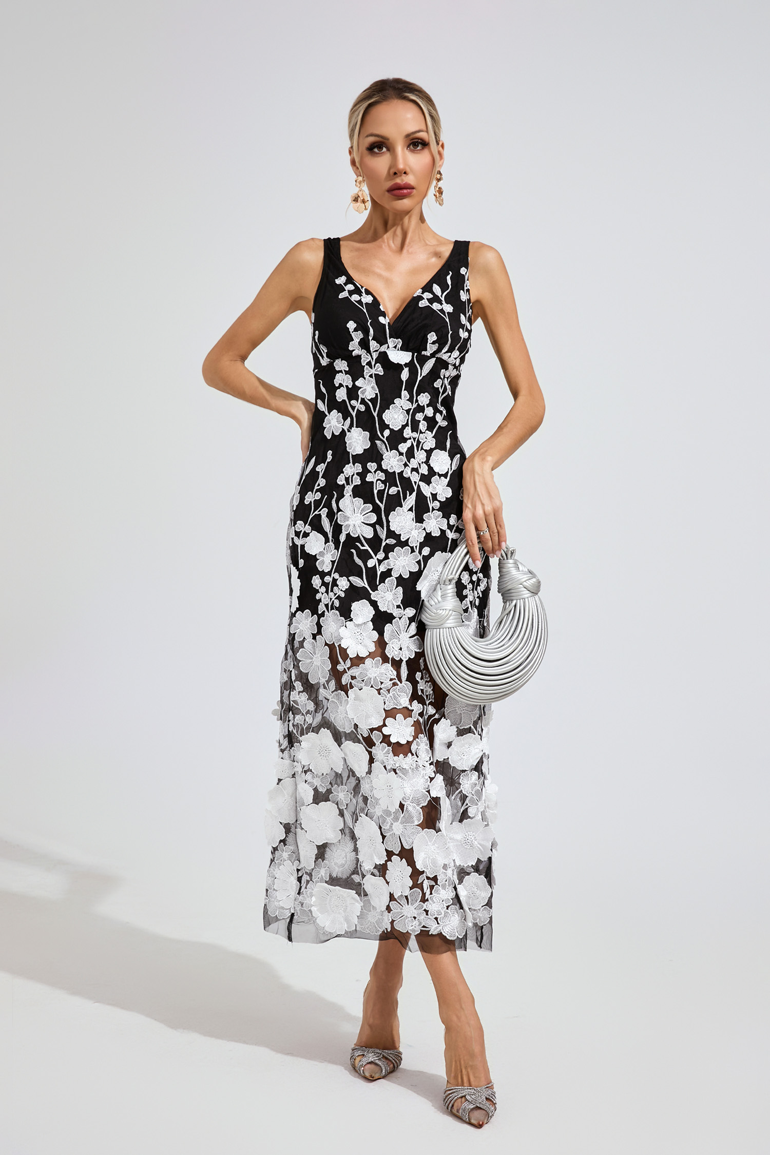 Keller Ture Black mesh Print Floral Dress