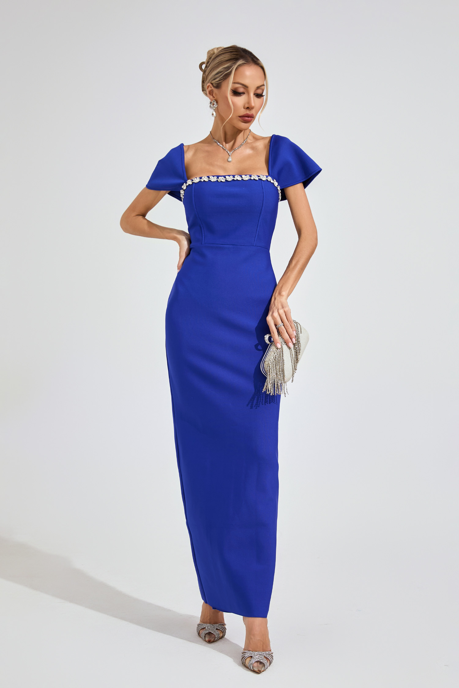 Flora  Marine Blue Diamond Bandage Dress