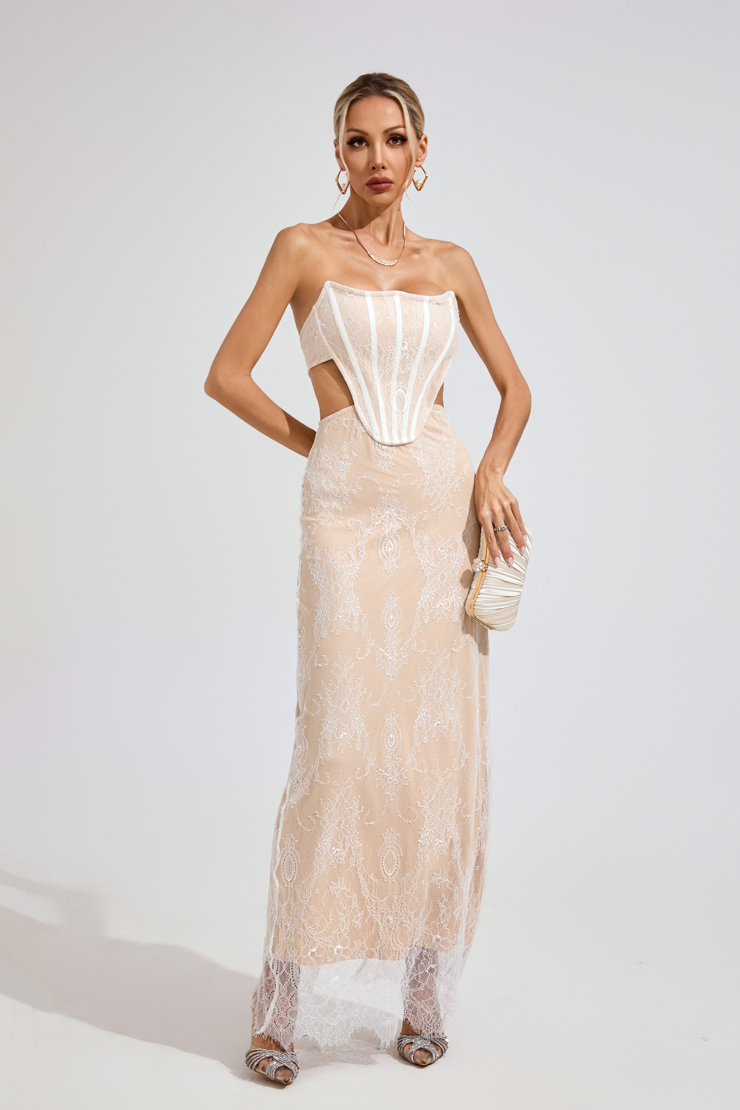 Una Apricot Lace Off-Shoulder Dress