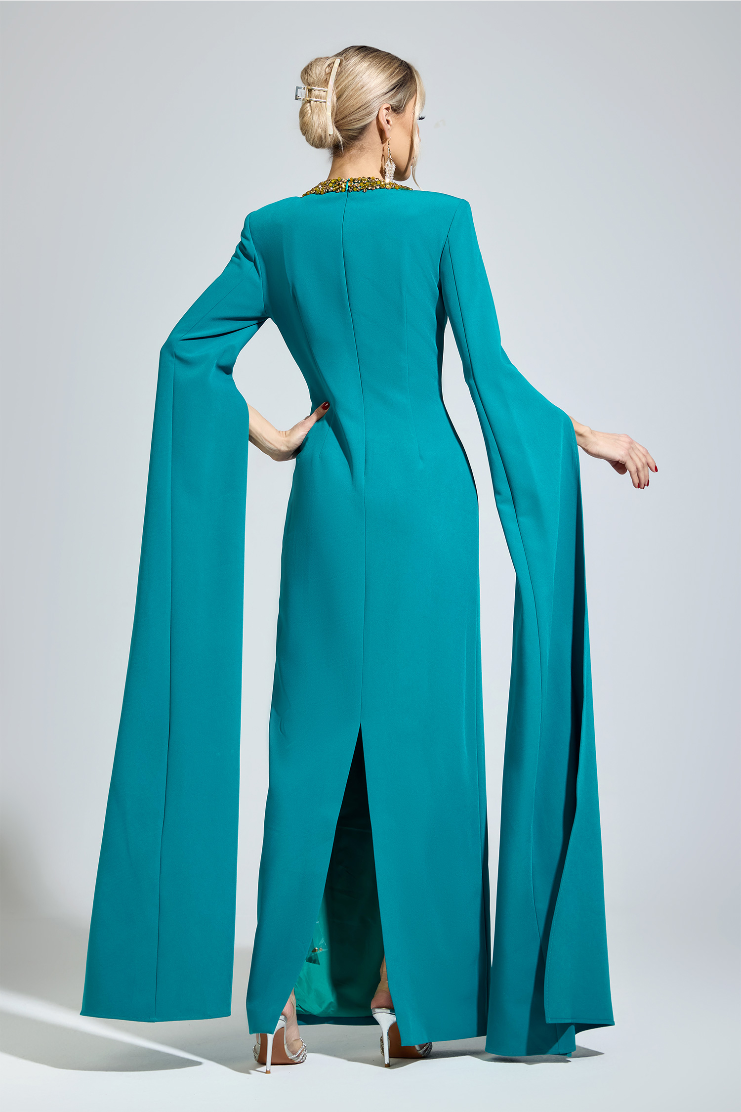 Eliot Green Dragging Sleeve Maxi Dress