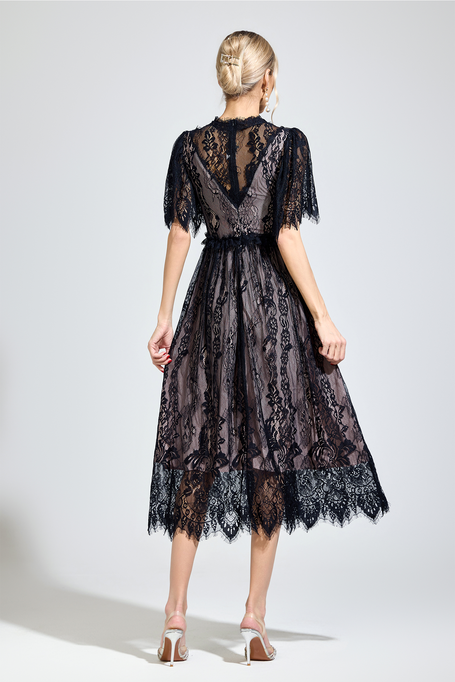 Descartes Black Lace V-Neck Dress