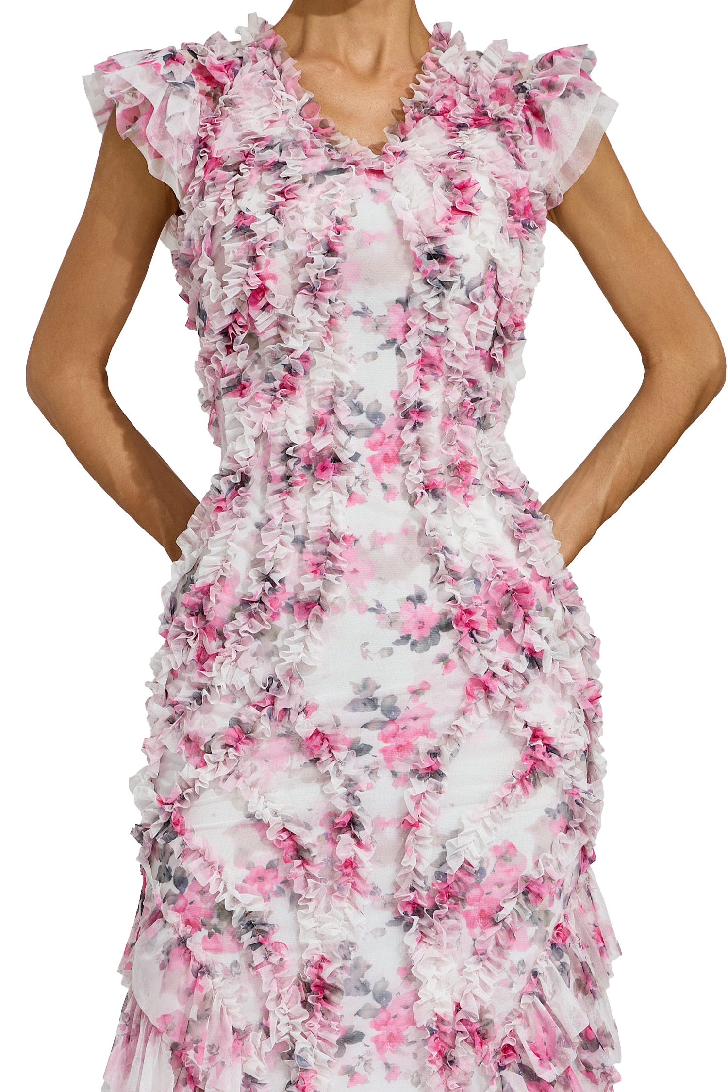 Cooper Pink Mesh Floral Ruched Dress