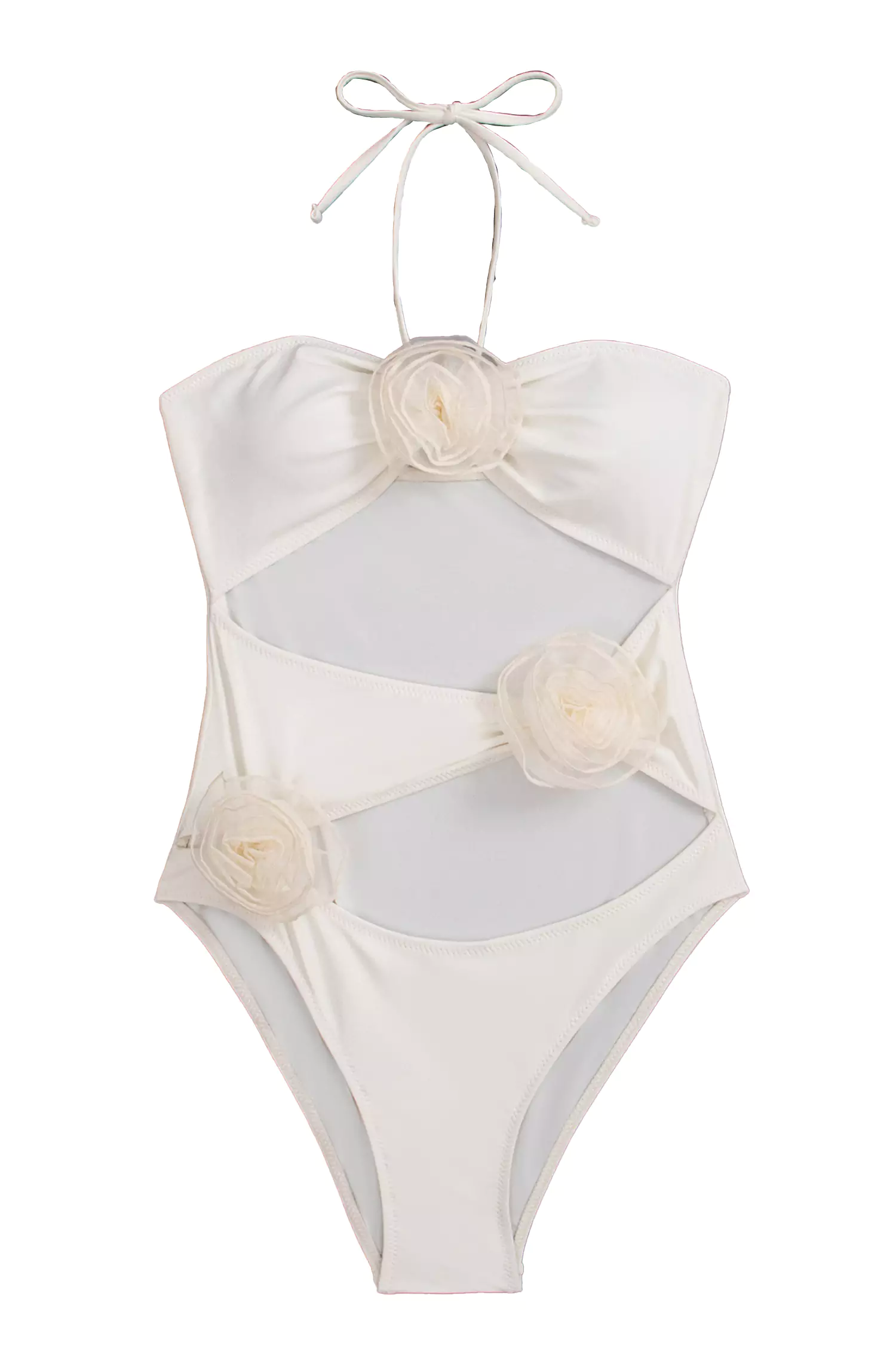 Haylee White Roses Halter Swimwear-CATCHALL