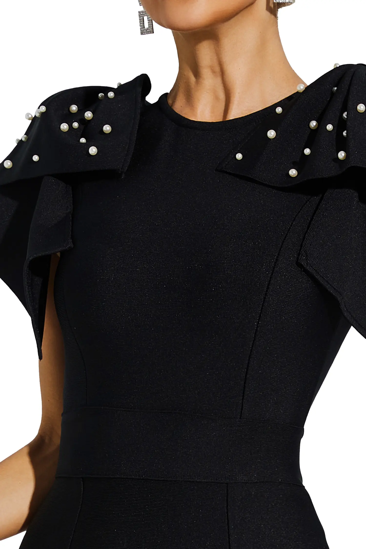 Kassidy Black Knitted Embellished Midi Dress-CATCHALL