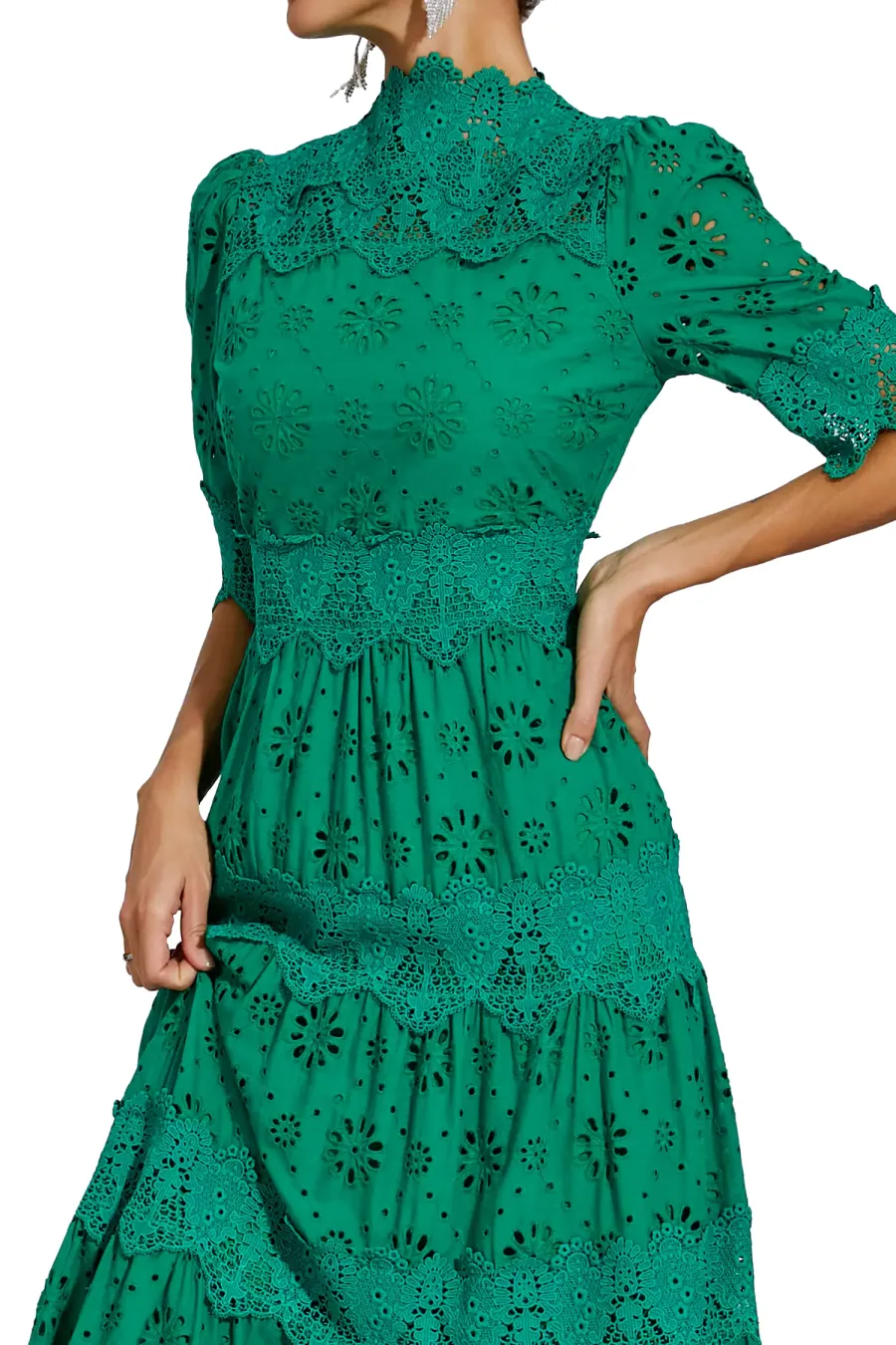 Kenna Green Hollow Half Sleeve Midi Dress