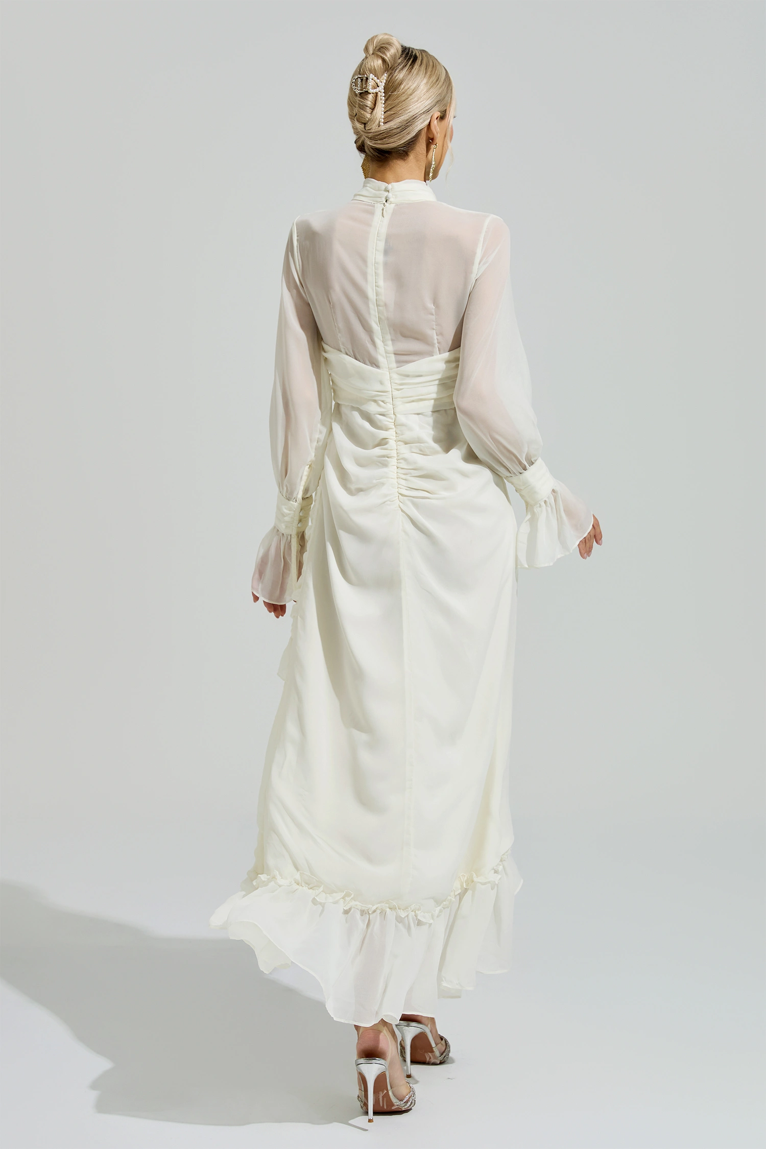 Kristeva Apricot Ruffle Slit Maxi Dress