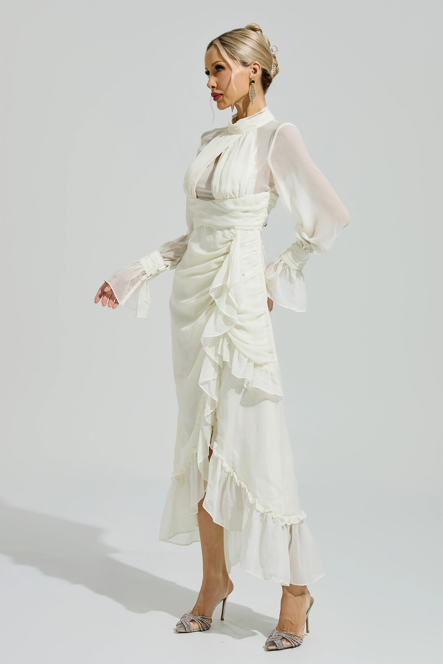 Kristeva Apricot Ruffle Slit Maxi Dress