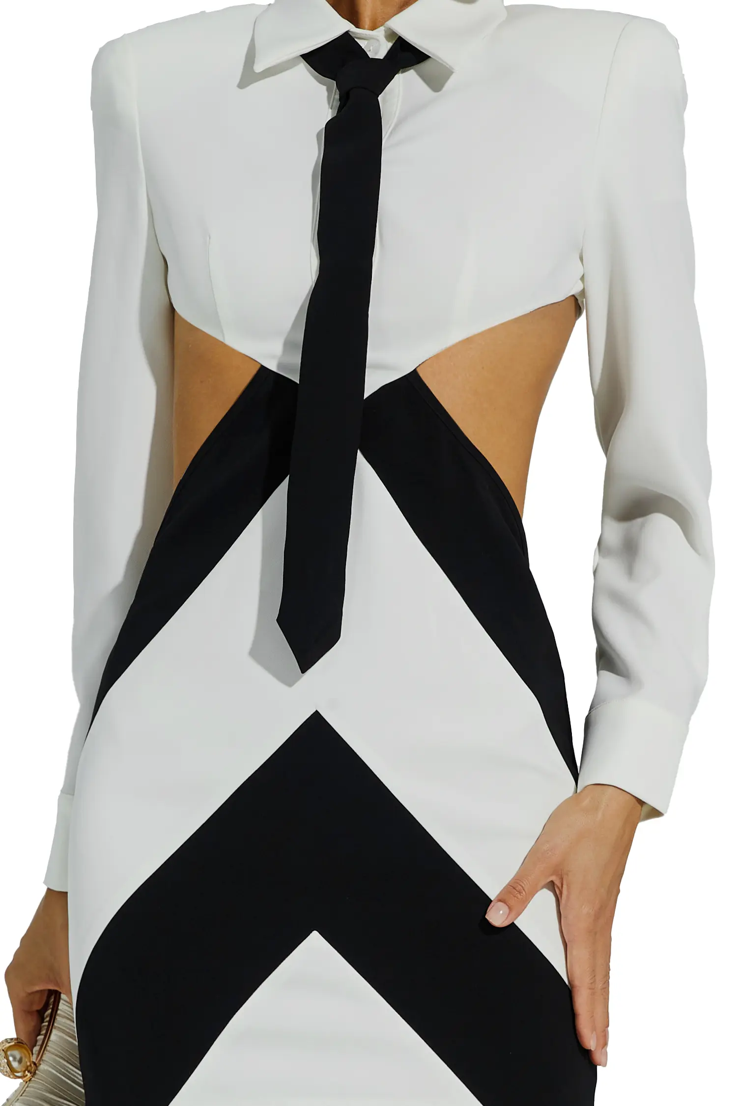 Betsy White Cut Out Long Sleeve Mini Dress-CATCHALL