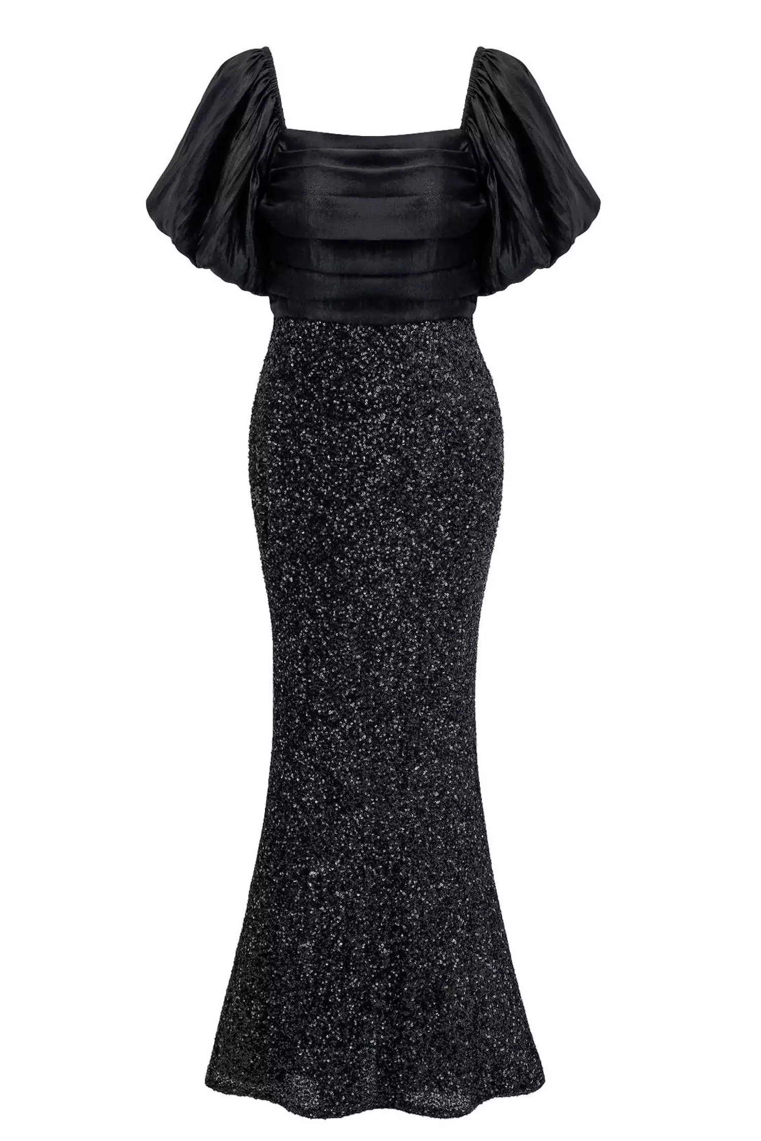 Linda Black Bow Sequins Maxi Dress-CATCHALL