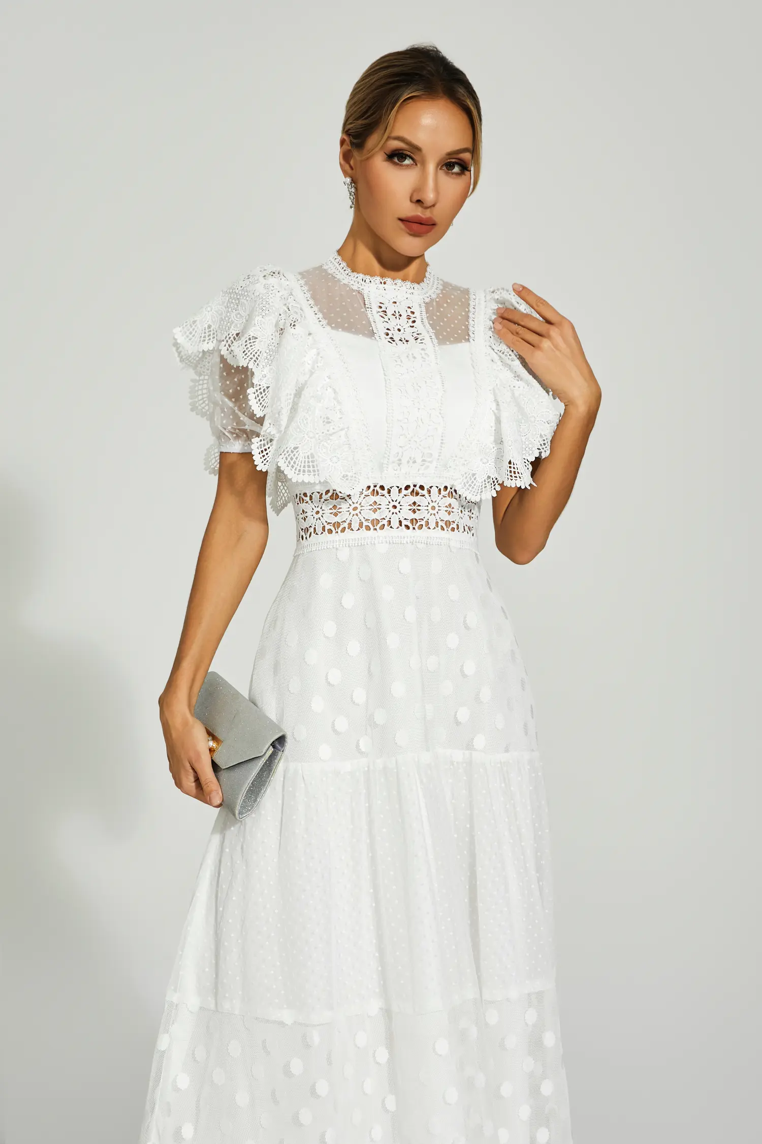 Noor White Polka Dot Maxi Dress-CATCHALL