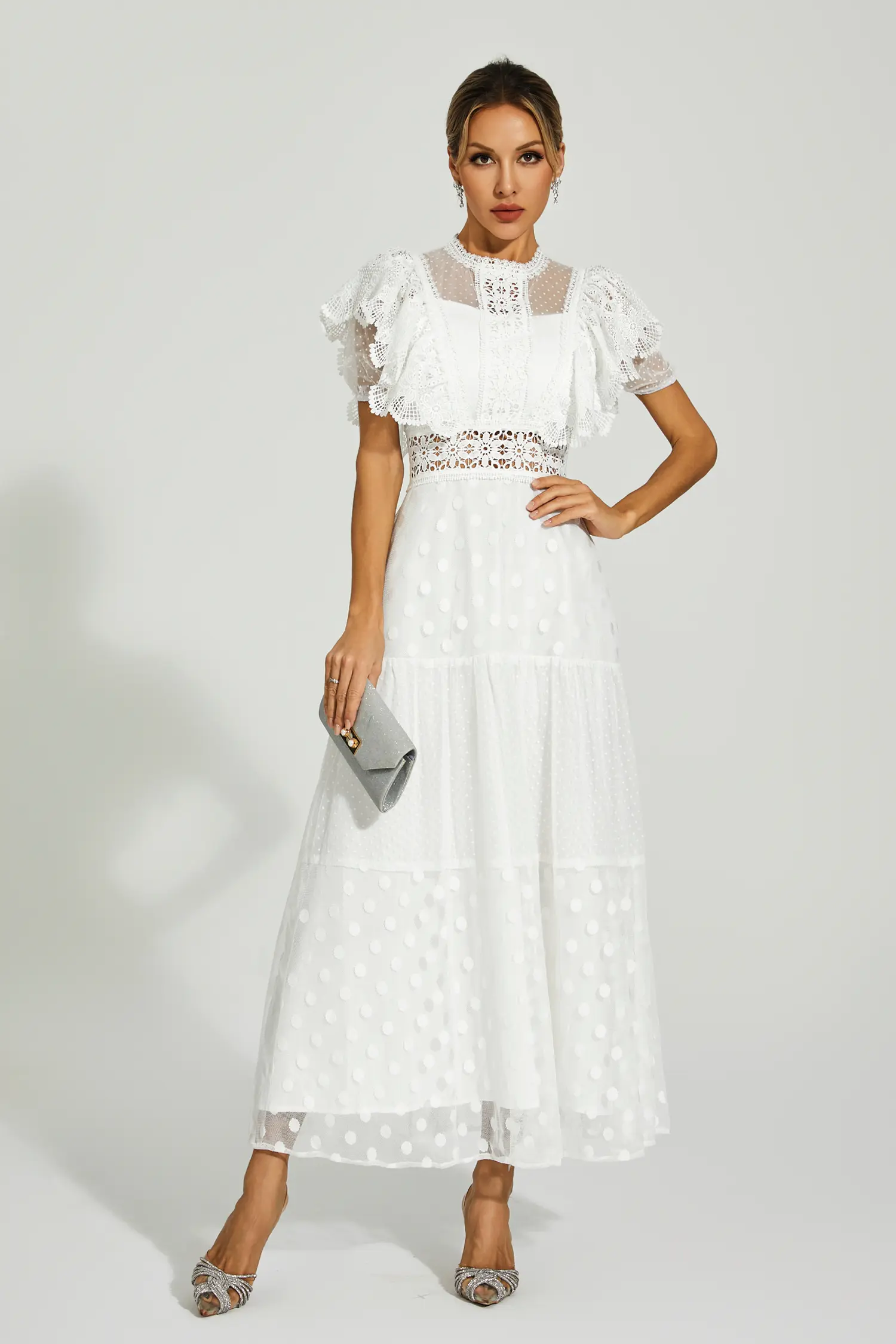 Noor White Polka Dot Maxi Dress-CATCHALL