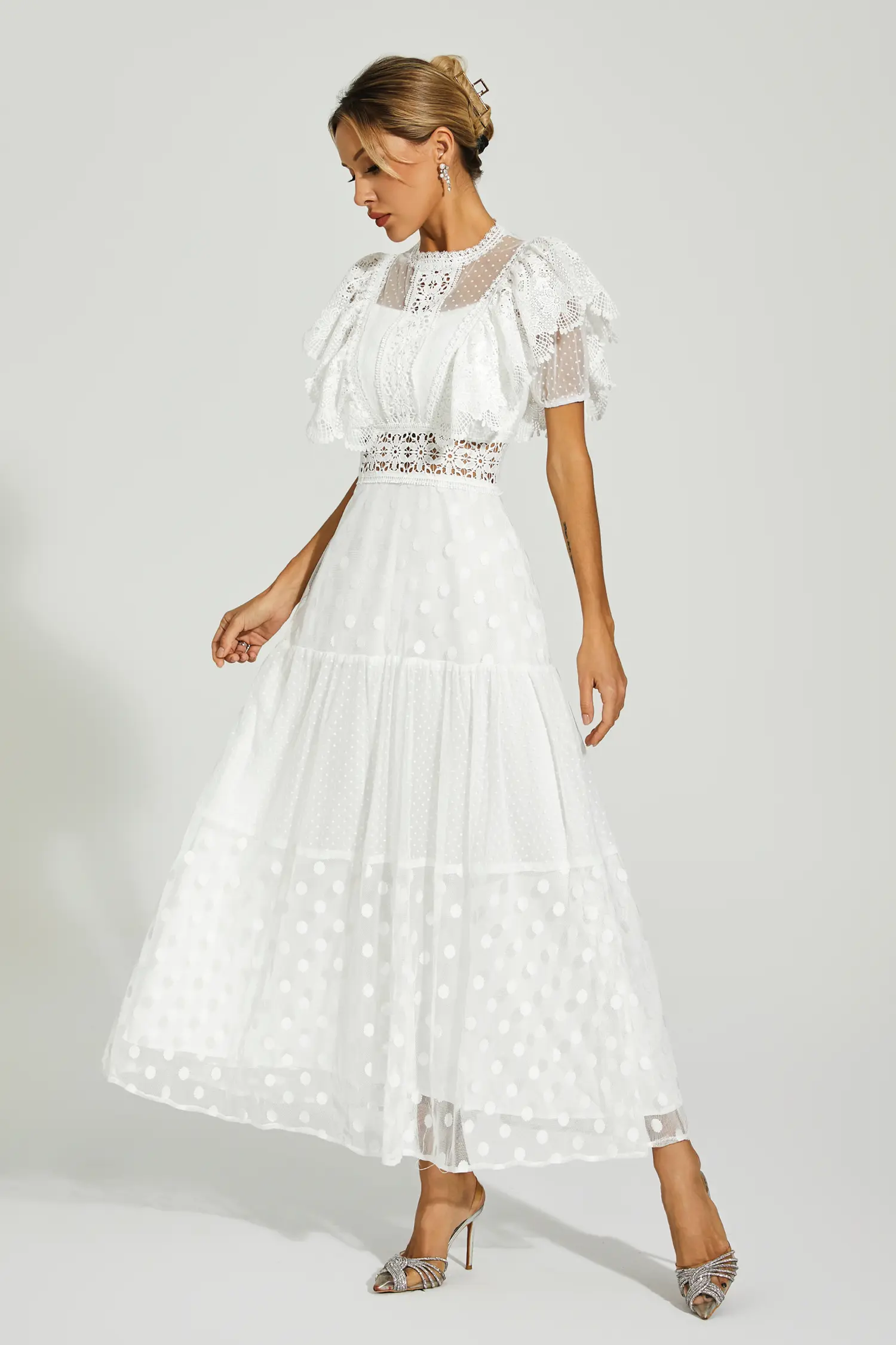 Noor White Polka Dot Maxi Dress-CATCHALL