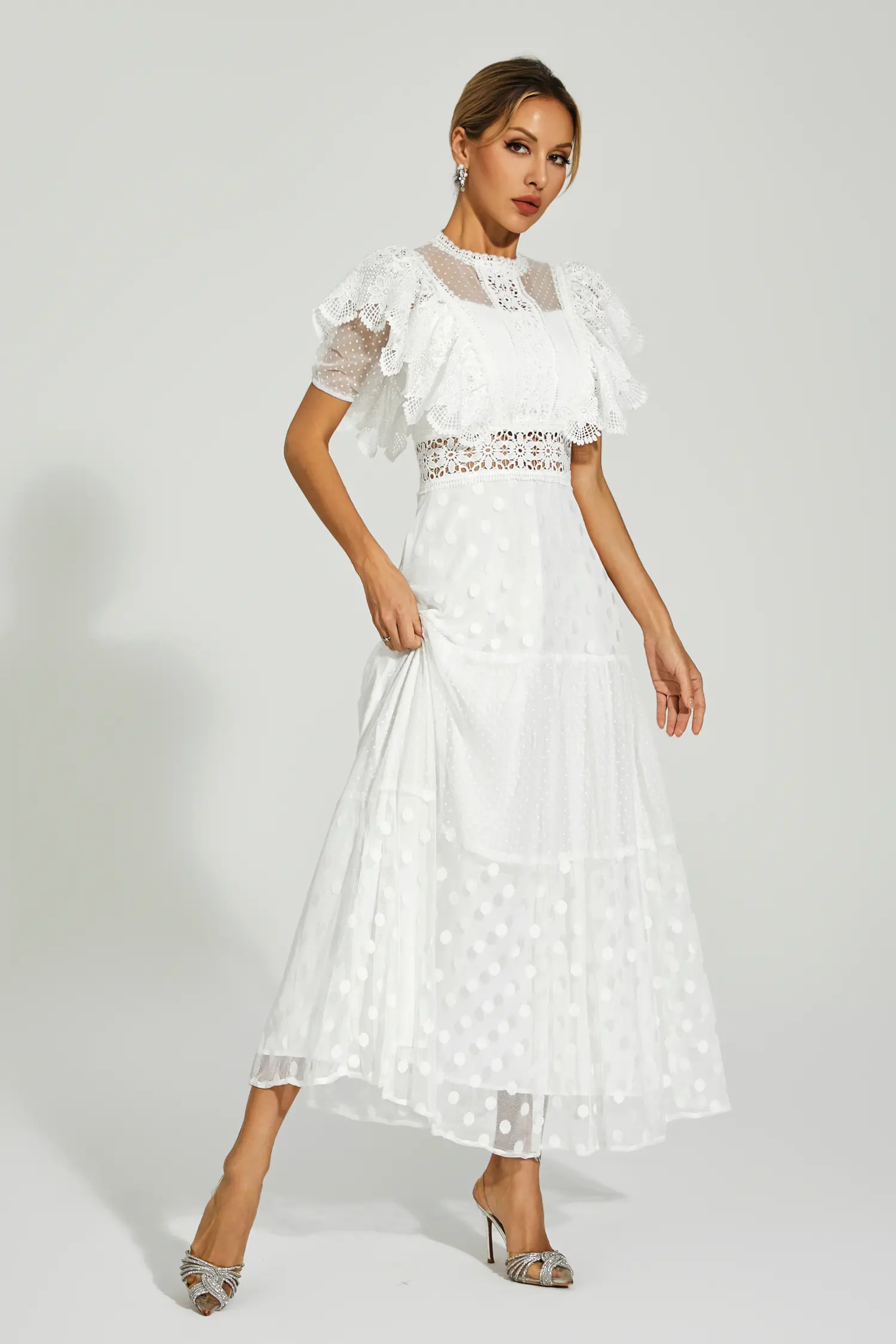 Noor White Polka Dot Maxi Dress-CATCHALL