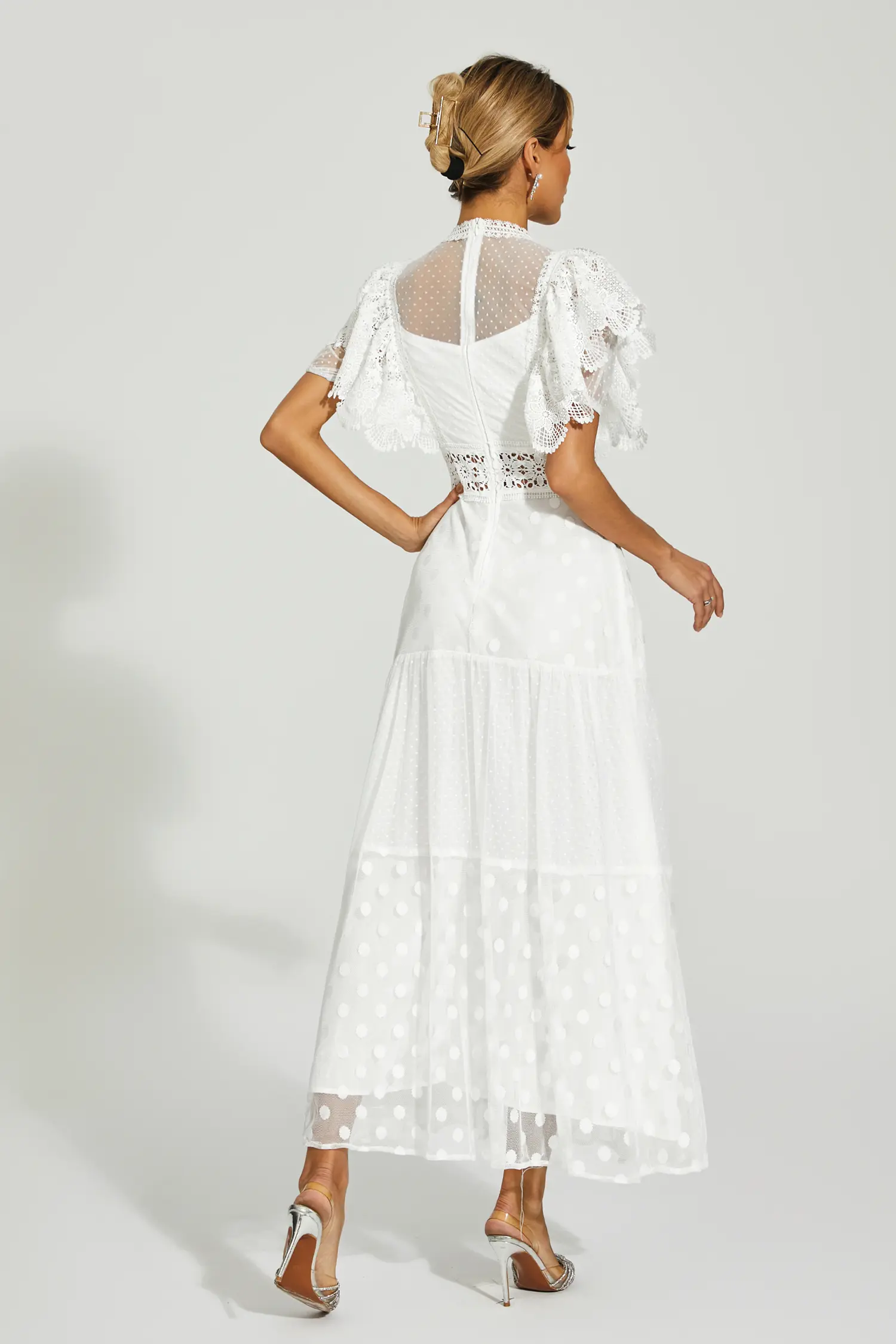 Noor White Polka Dot Maxi Dress-CATCHALL