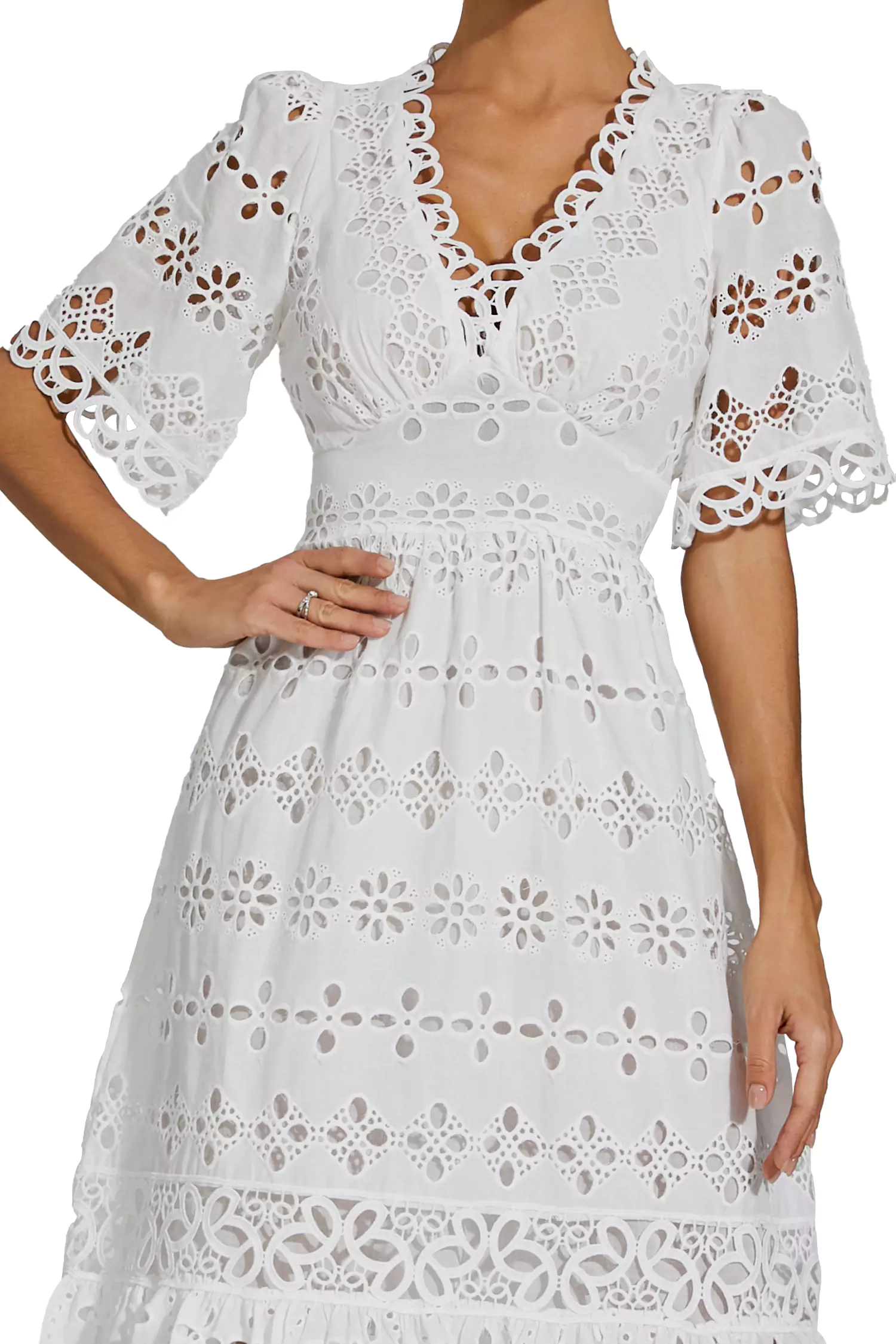Aarya White Cut Out Midi Dress-CATCHALL
