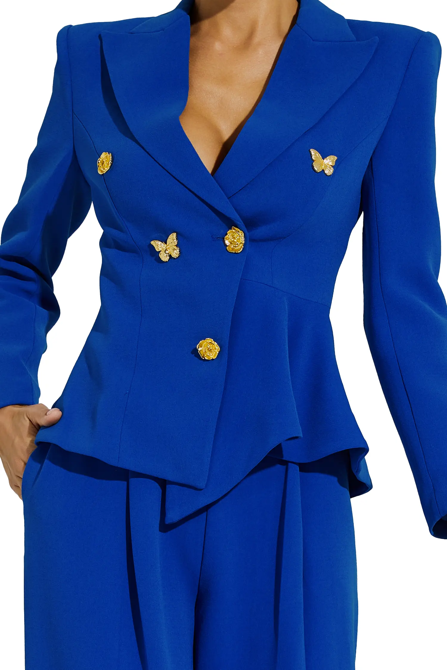 Viola Blue Butterflies Button Blazer Set-CATCHALL