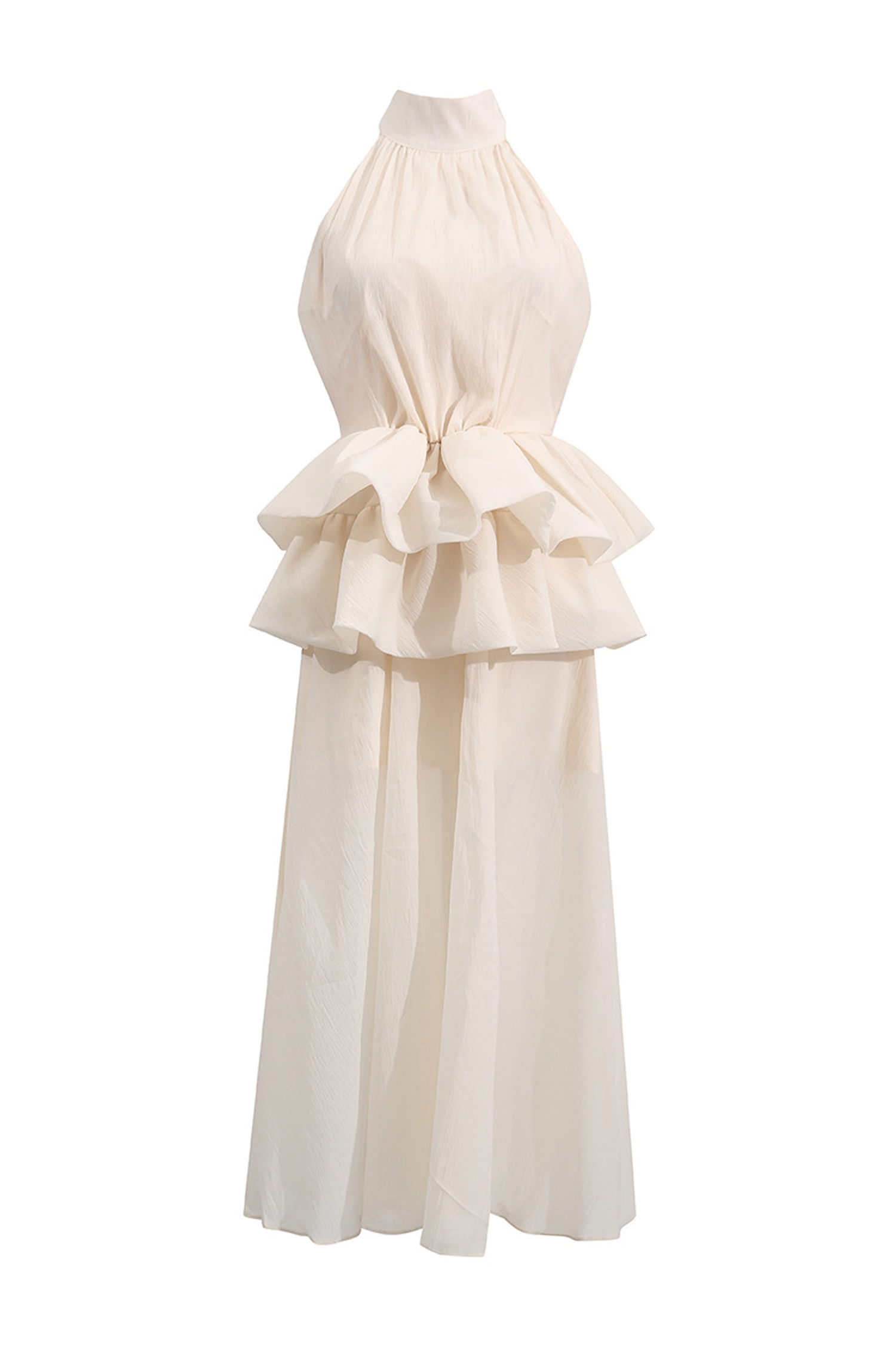 Allen Apricot Halter Maxi Ruffle Dress