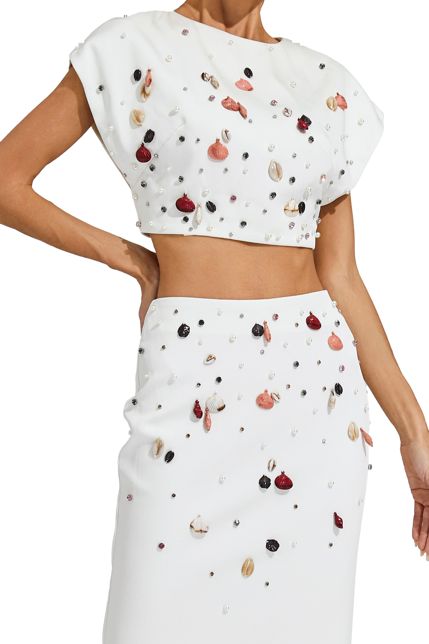 James White Diamond Shells Embellished Set