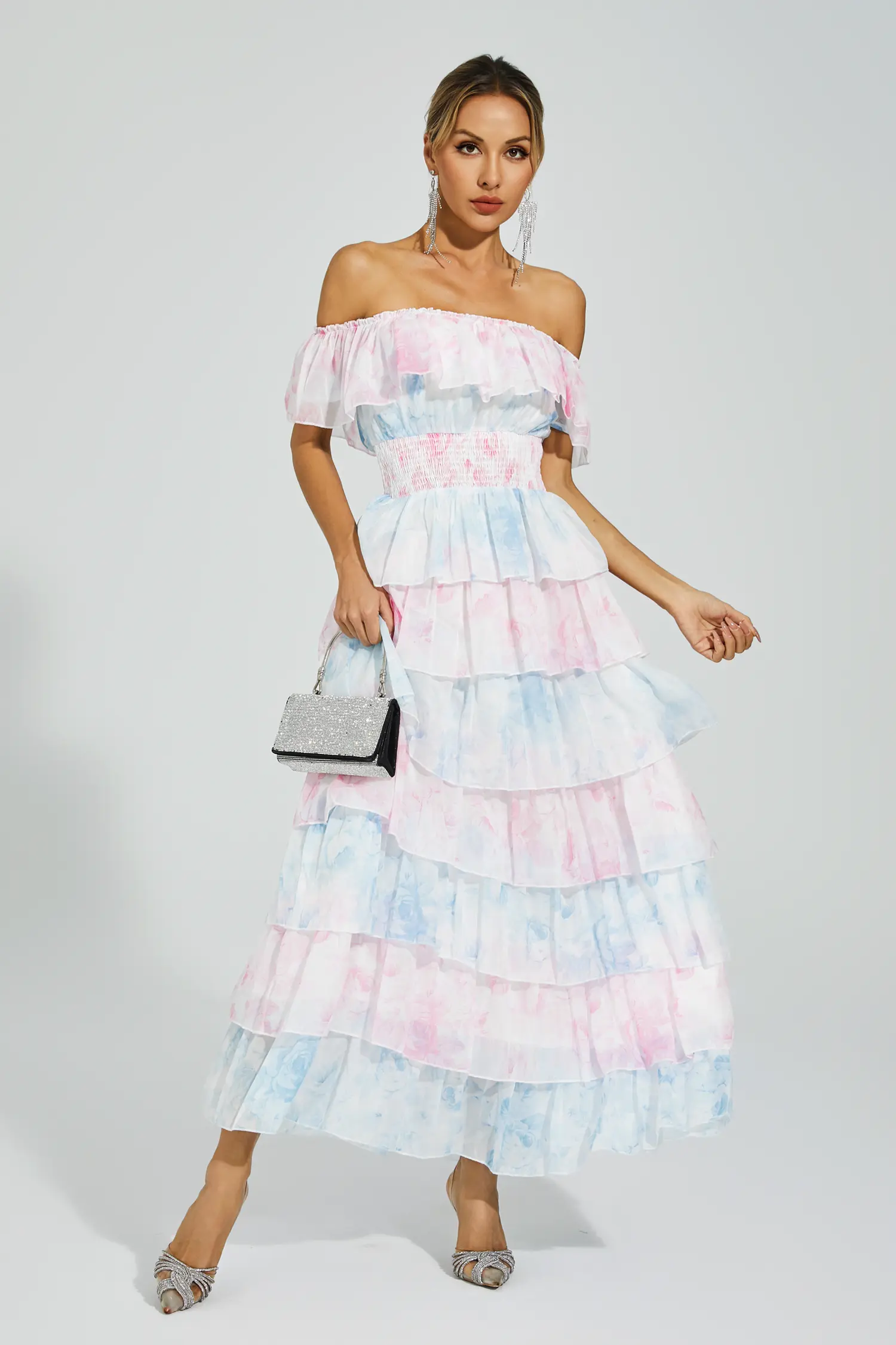 Paola Blue Pink Colored Ruched Dress-CATCHALL