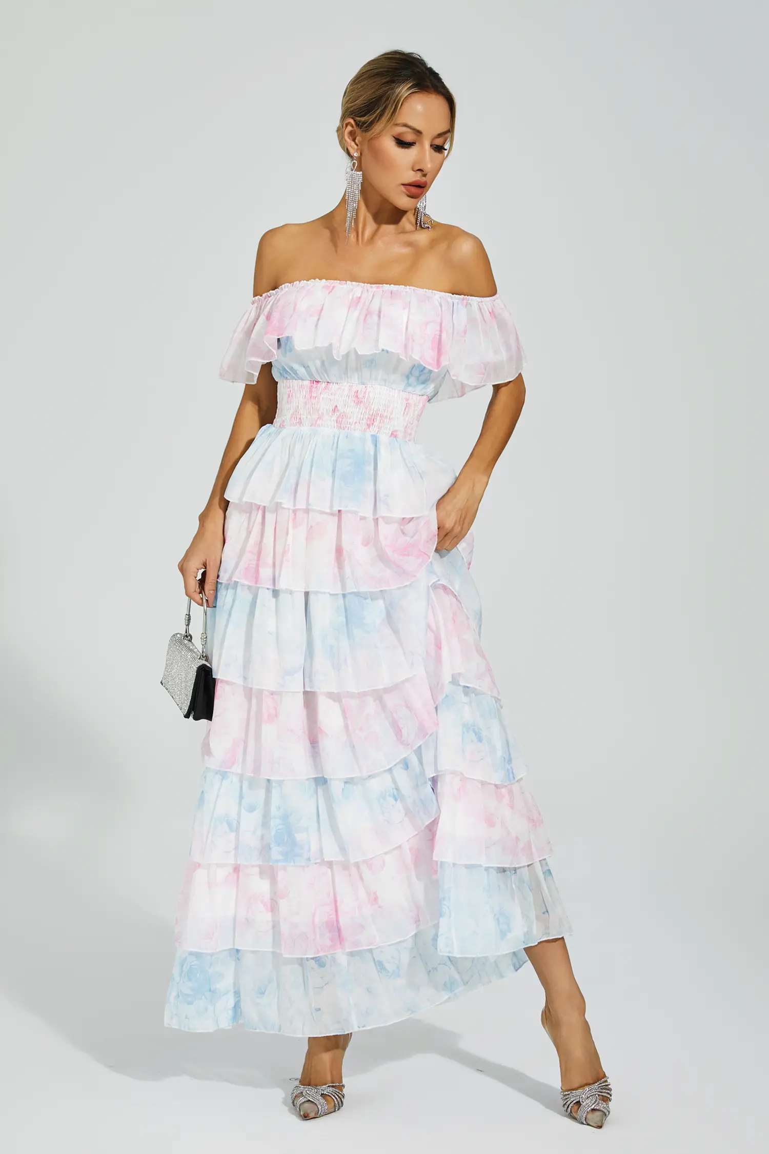 Paola Blue Pink Colored Ruched Dress-CATCHALL