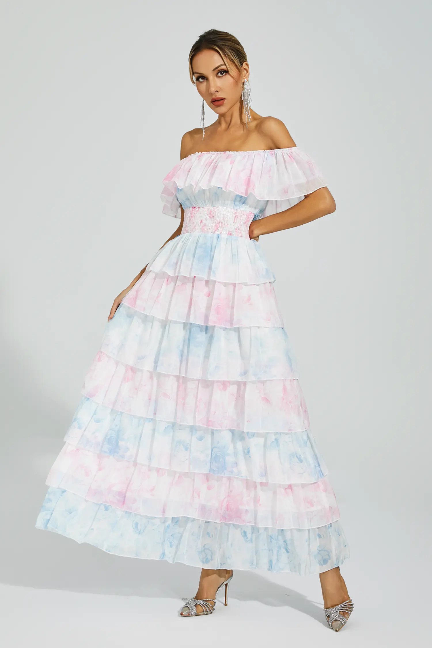 Paola Blue Pink Colored Ruched Dress-CATCHALL