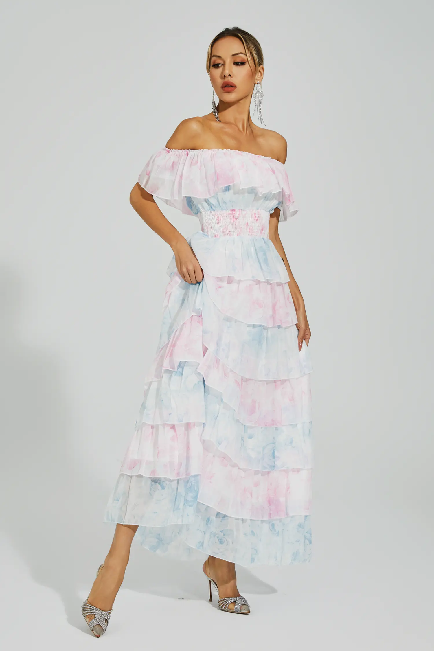 Paola Blue Pink Colored Ruched Dress-CATCHALL