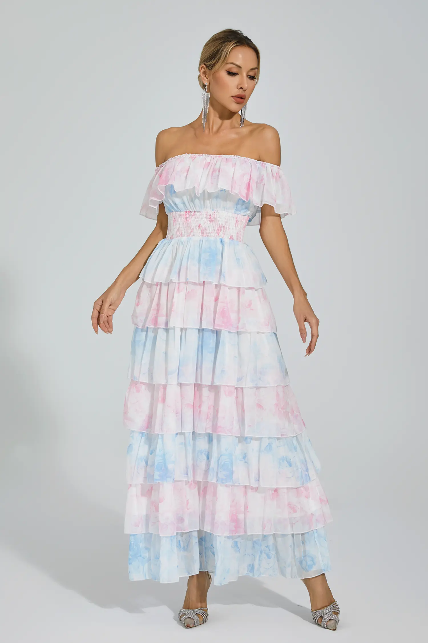 Paola Blue Pink Colored Ruched Dress-CATCHALL